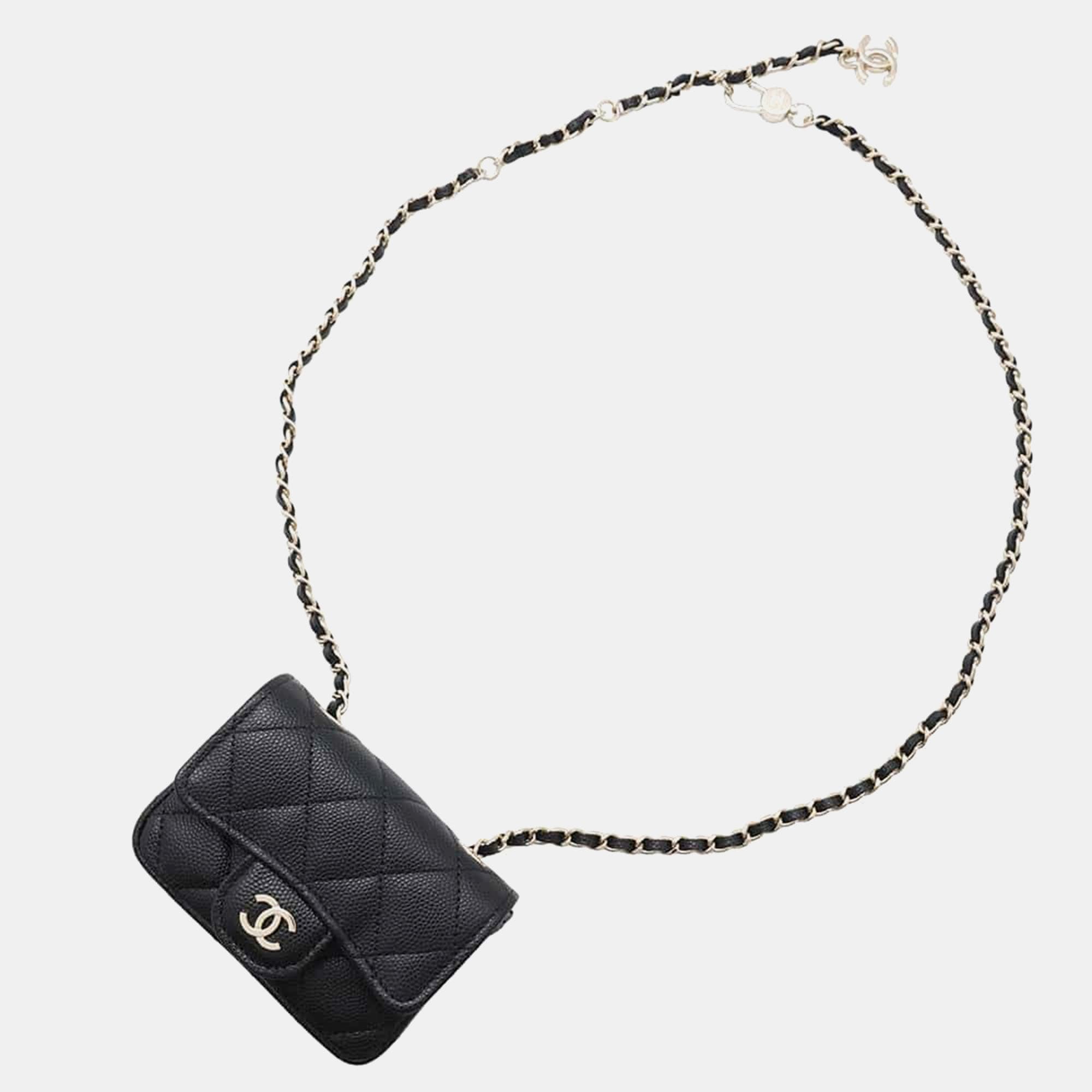 Chanel  Black Caviar Leather Matelasse Belt Bag