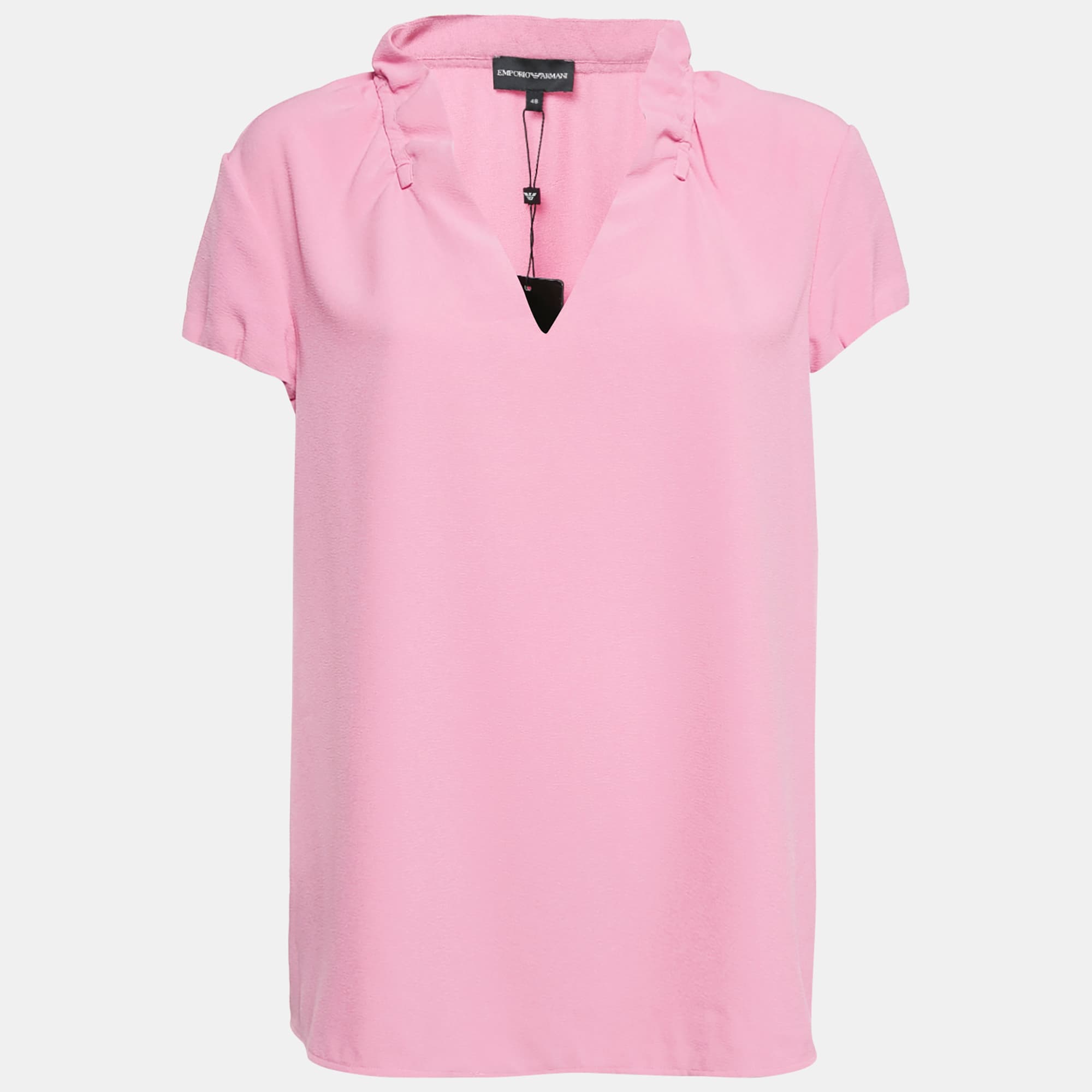 Emporio Armani Pink Stretch Crepe Short Sleeve Top L