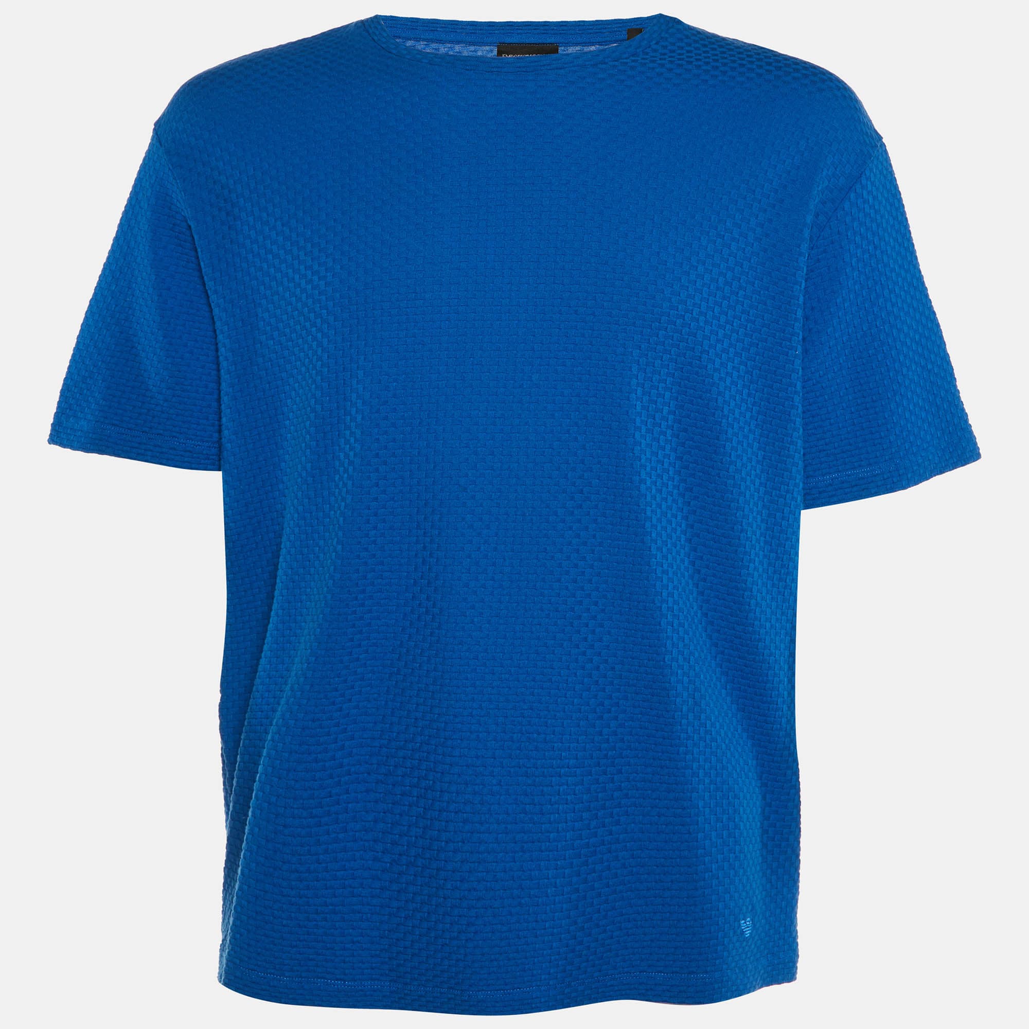 Emporio Armani Blue Textured Cotton Crew Neck T-Shirt XXL