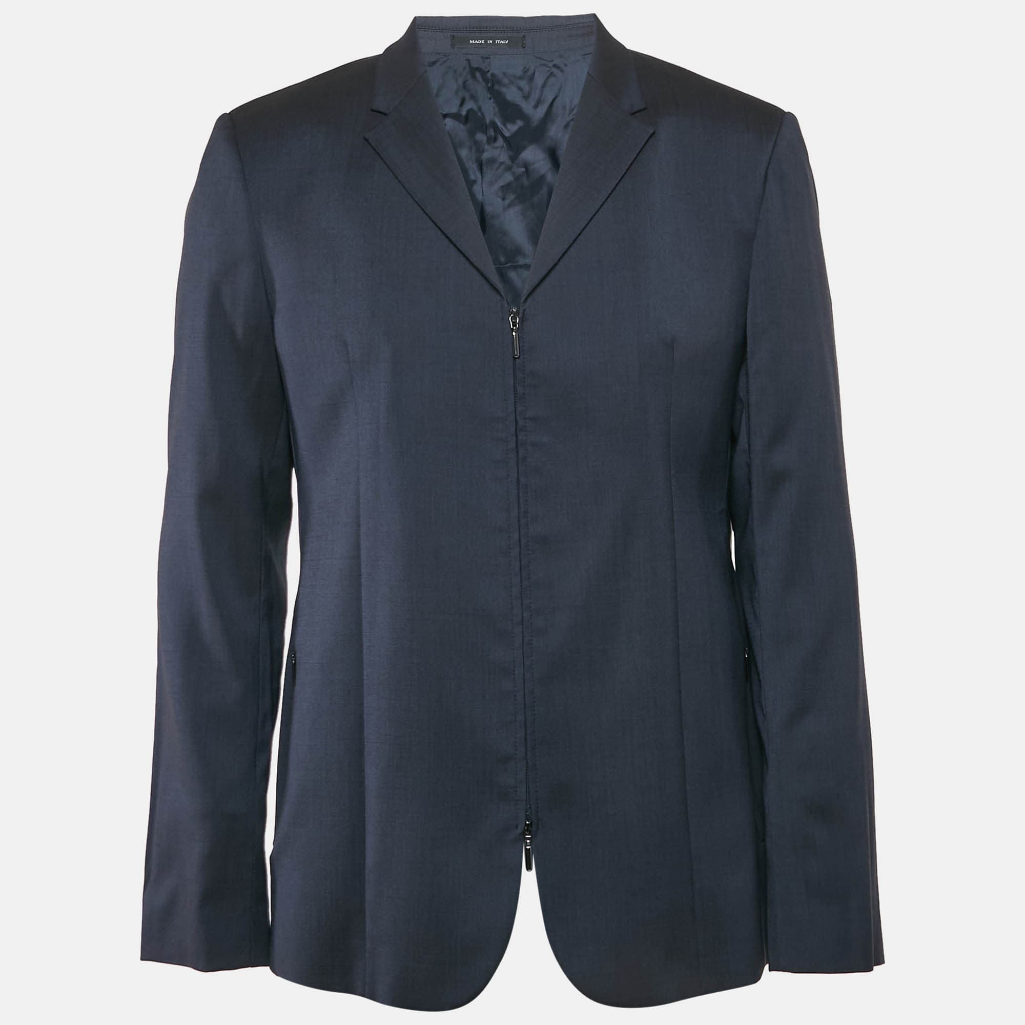 Emporio Armani Navy Blue Wool Zip-Up Blazer XL