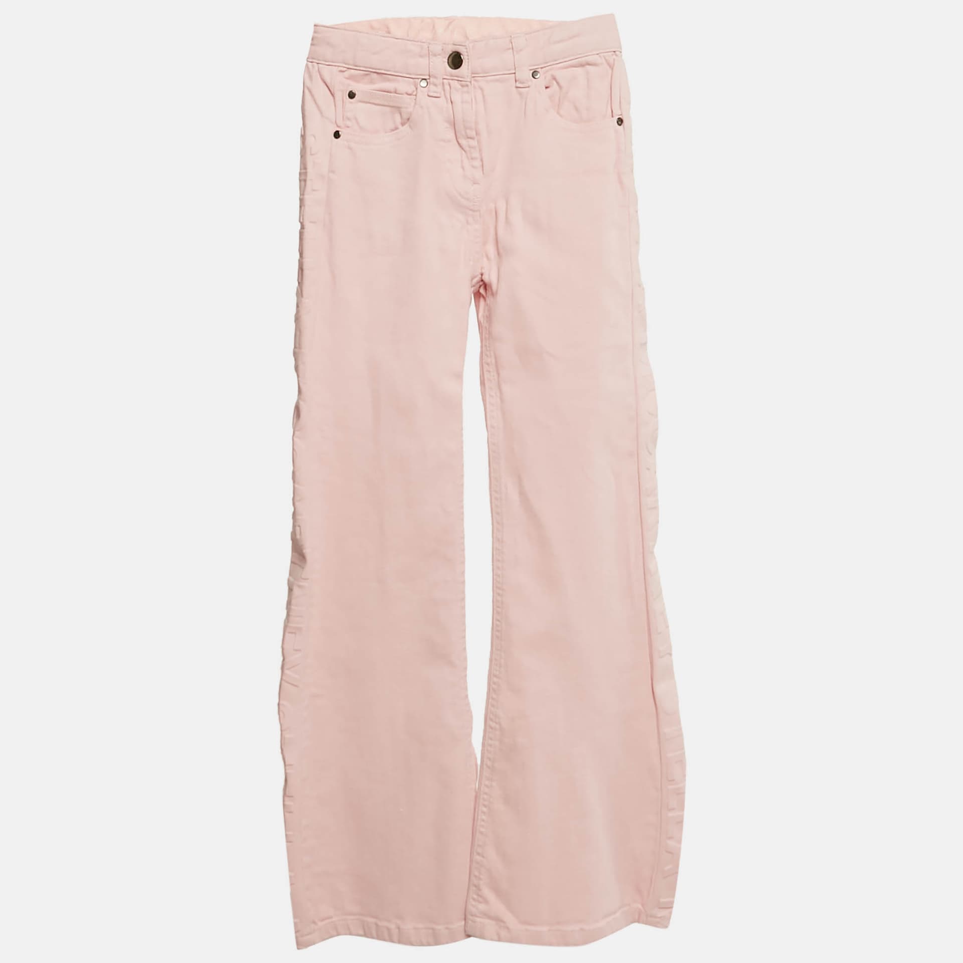 Stella McCartney Kids Pink Logo Embossed Denim Wide Leg Jeans 10 Yrs