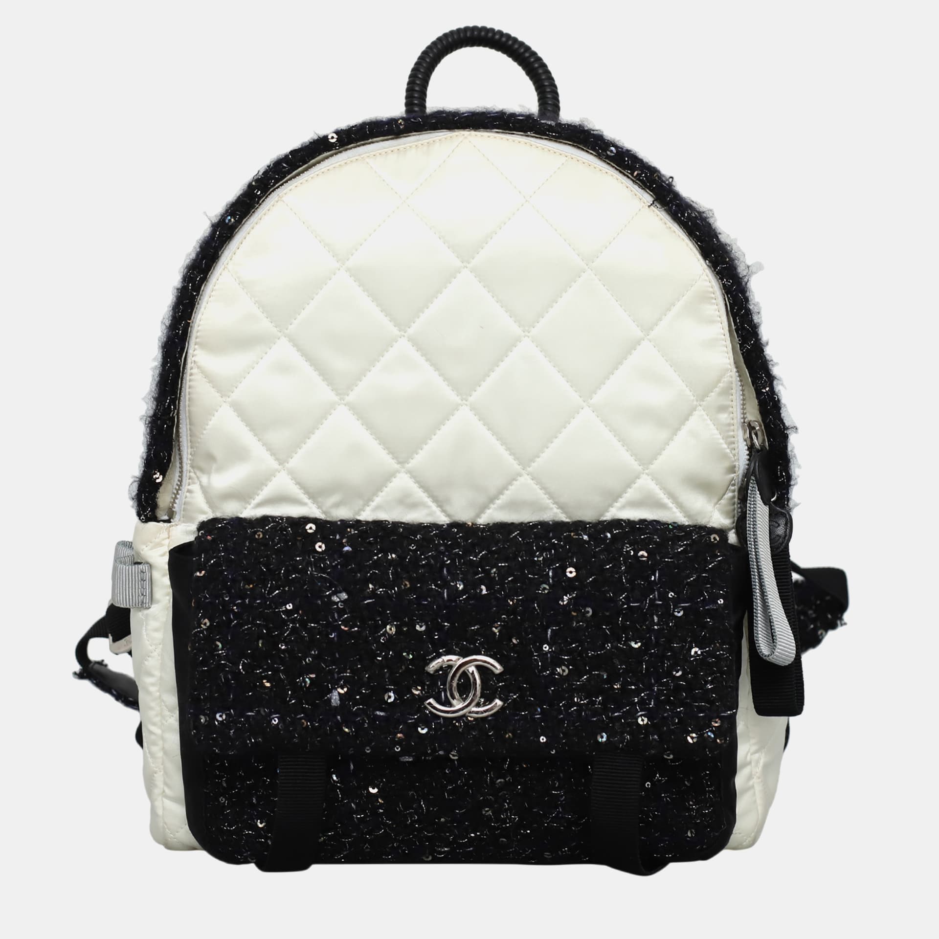 Chanel Quilted Nylon and Tweed Mini Black and White Backpack Bag