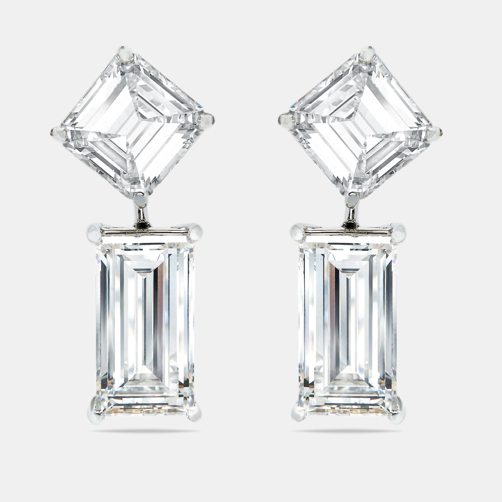 24.00 cts Emerald Cut and Asscher Cut Lab Grown Diamond 18k White Gold Earrings
