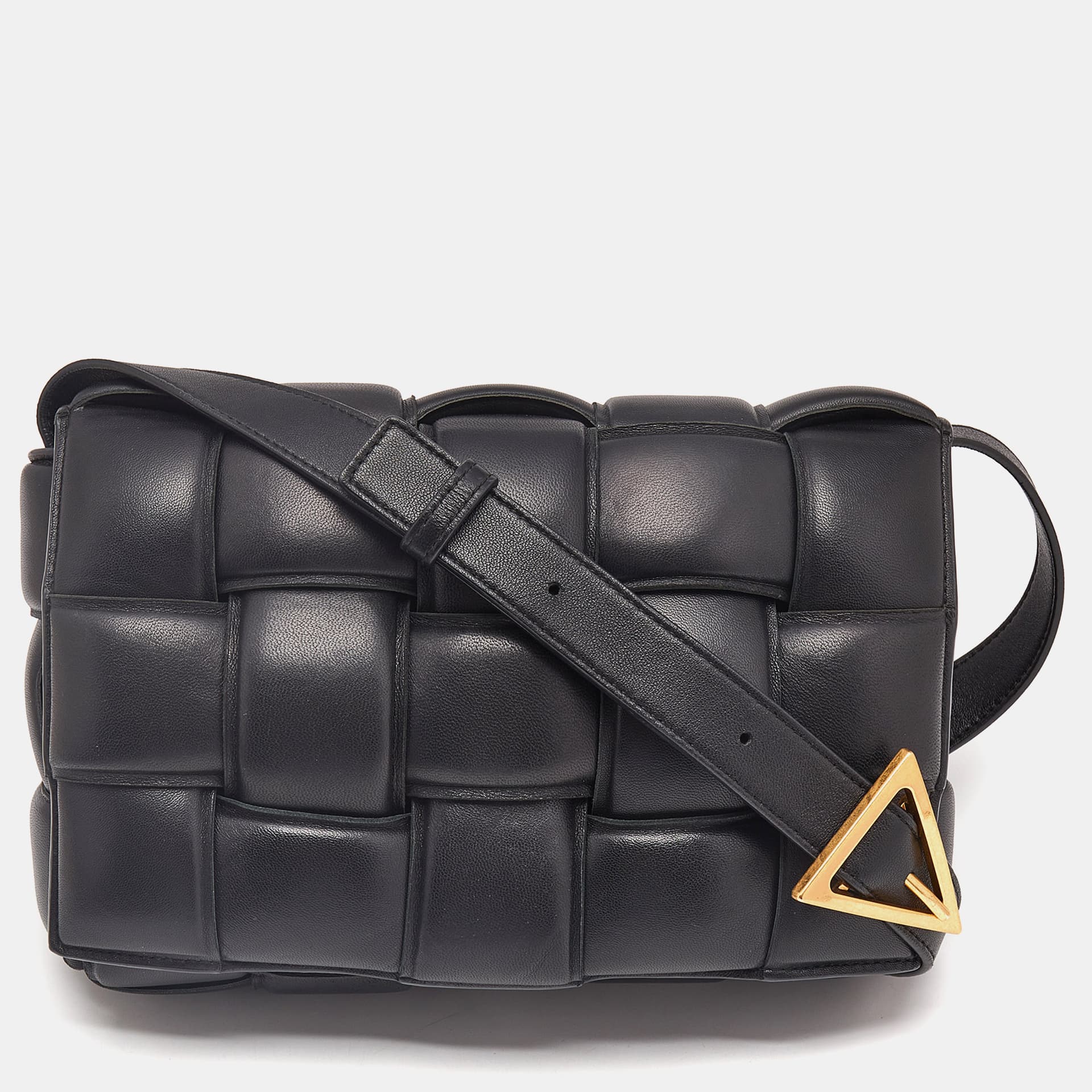 Bottega Veneta Black Intreccio Leather Padded Cassette Shoulder Bag