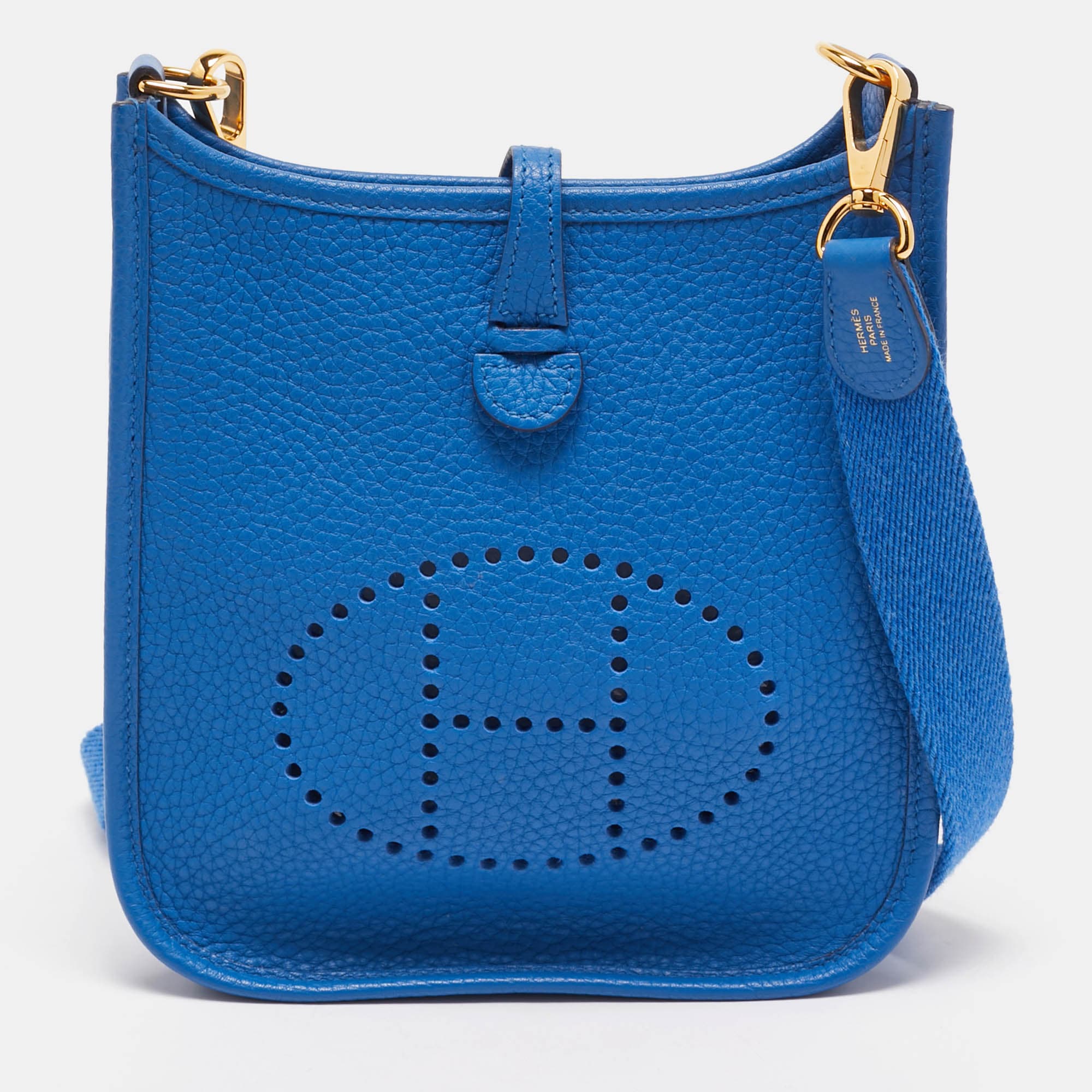 Herm&egrave;s Bleu France Taurillon Clemence Leather Evelyne TPM Bag