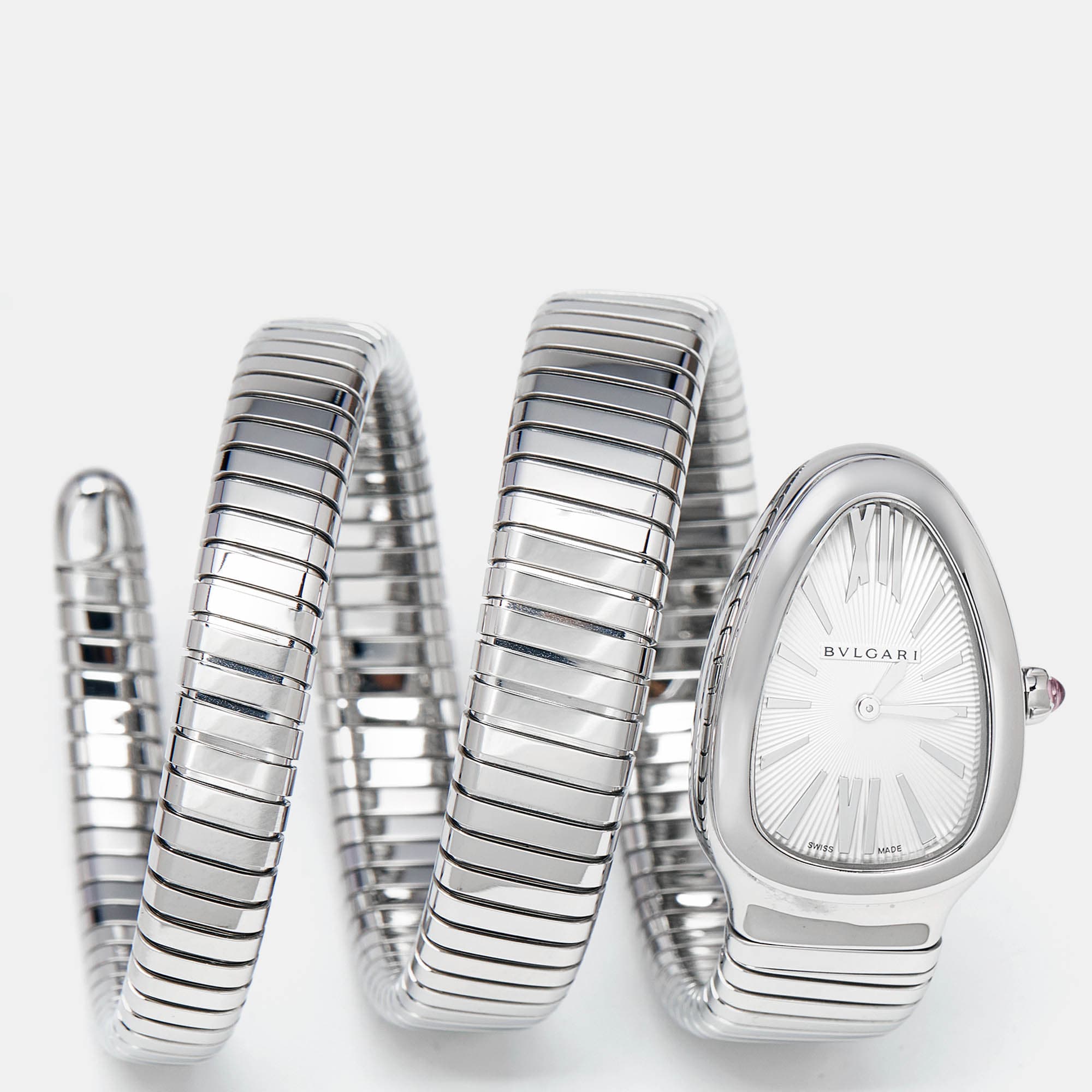 Bvlgari Serpenti Tubogas 101911 Silver Opaline Dial Stainless Steel Women's Wristwatch 35 mm