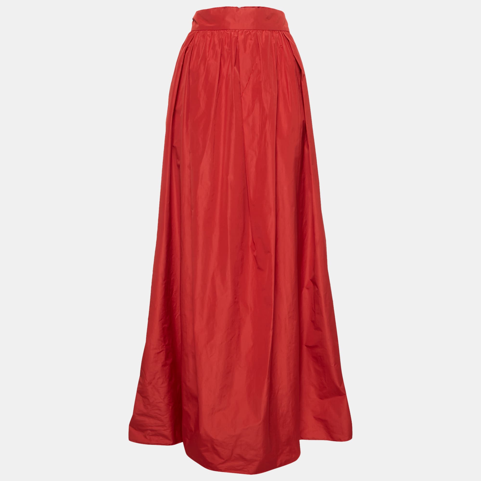Max Mara Studio Red Crepe Gathered Maxi Skirt L