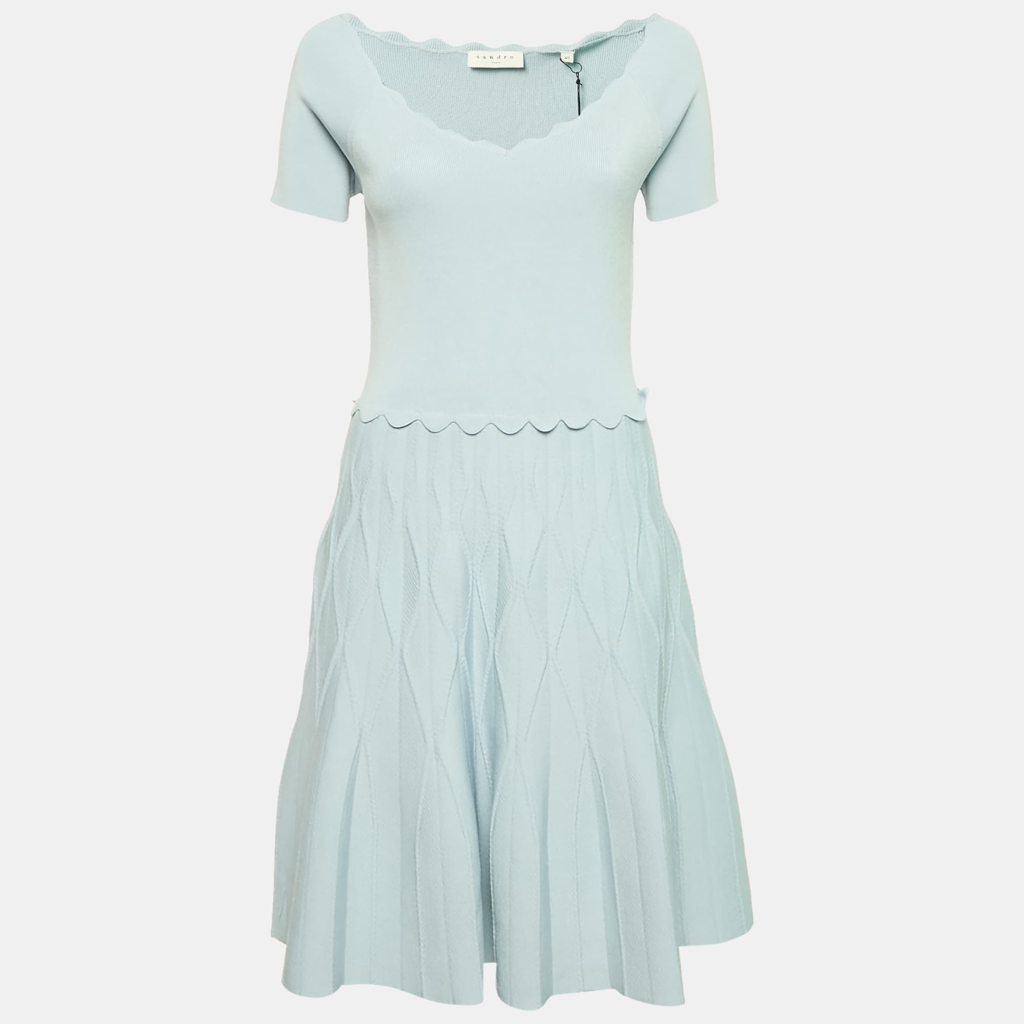 Sandro Blue Stretch Knit Mini Dress L