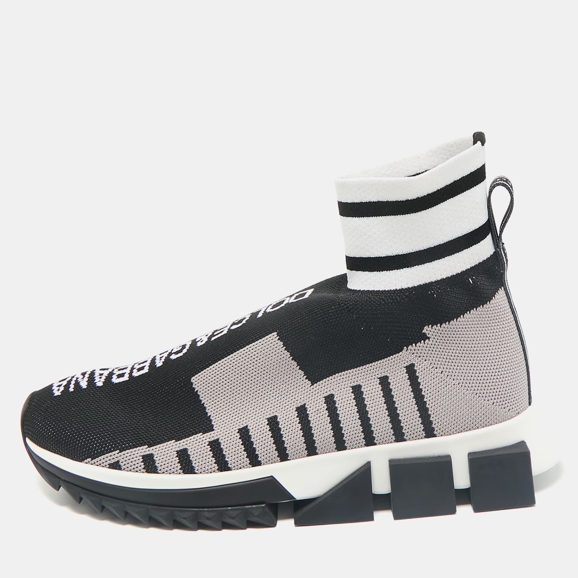 Dolce & Gabbana Black Knit Fabric Sorrento High Top Sneakers Size 37.5