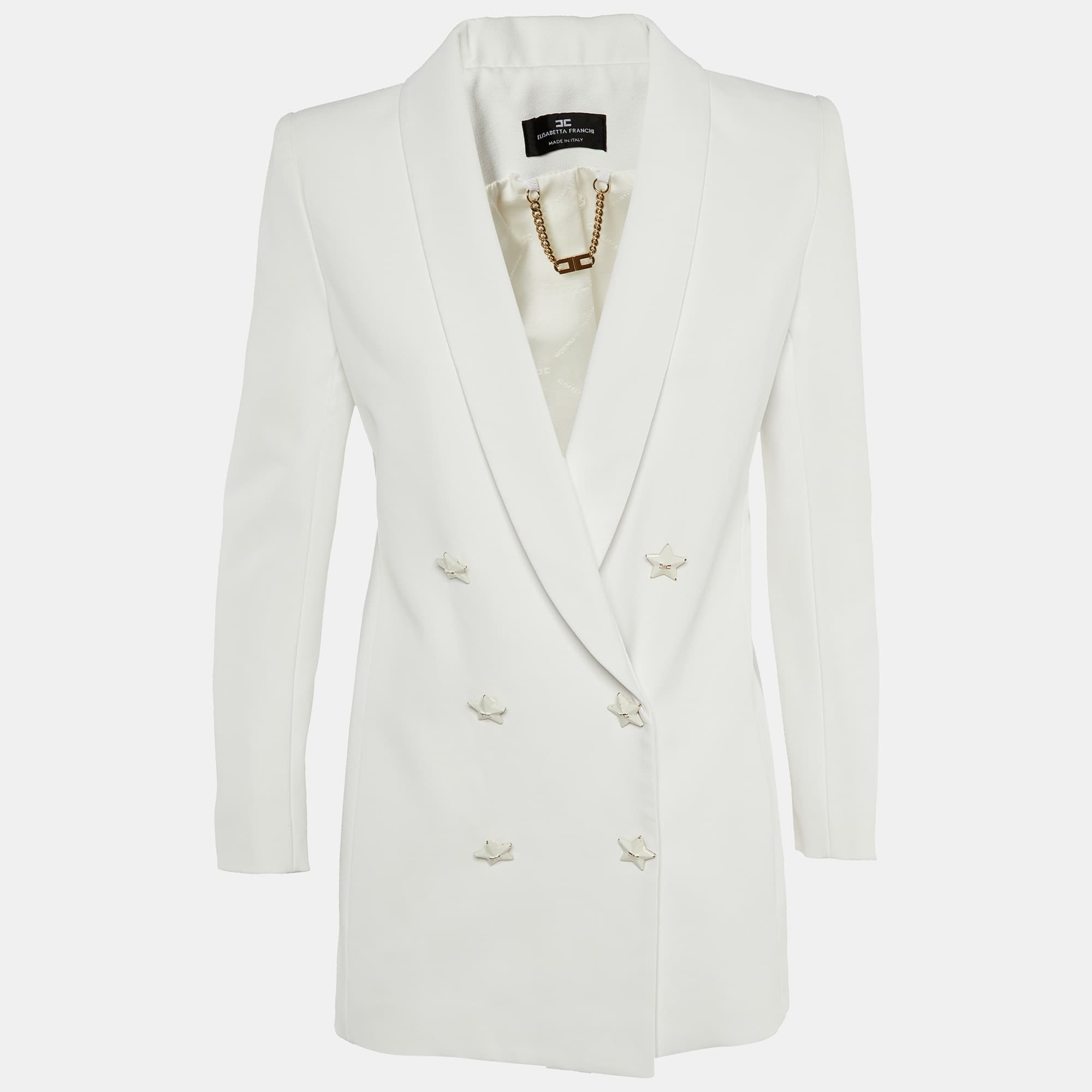 Elisabetta Franchi White Crepe Star Button Detail Double Breasted Blazer M