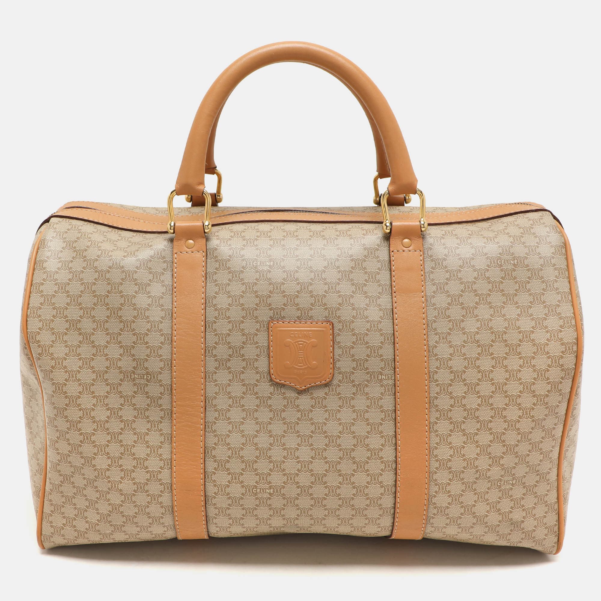 Celine Beige/Tan Coated Canvas Vintage Triomphe Duffel Bag