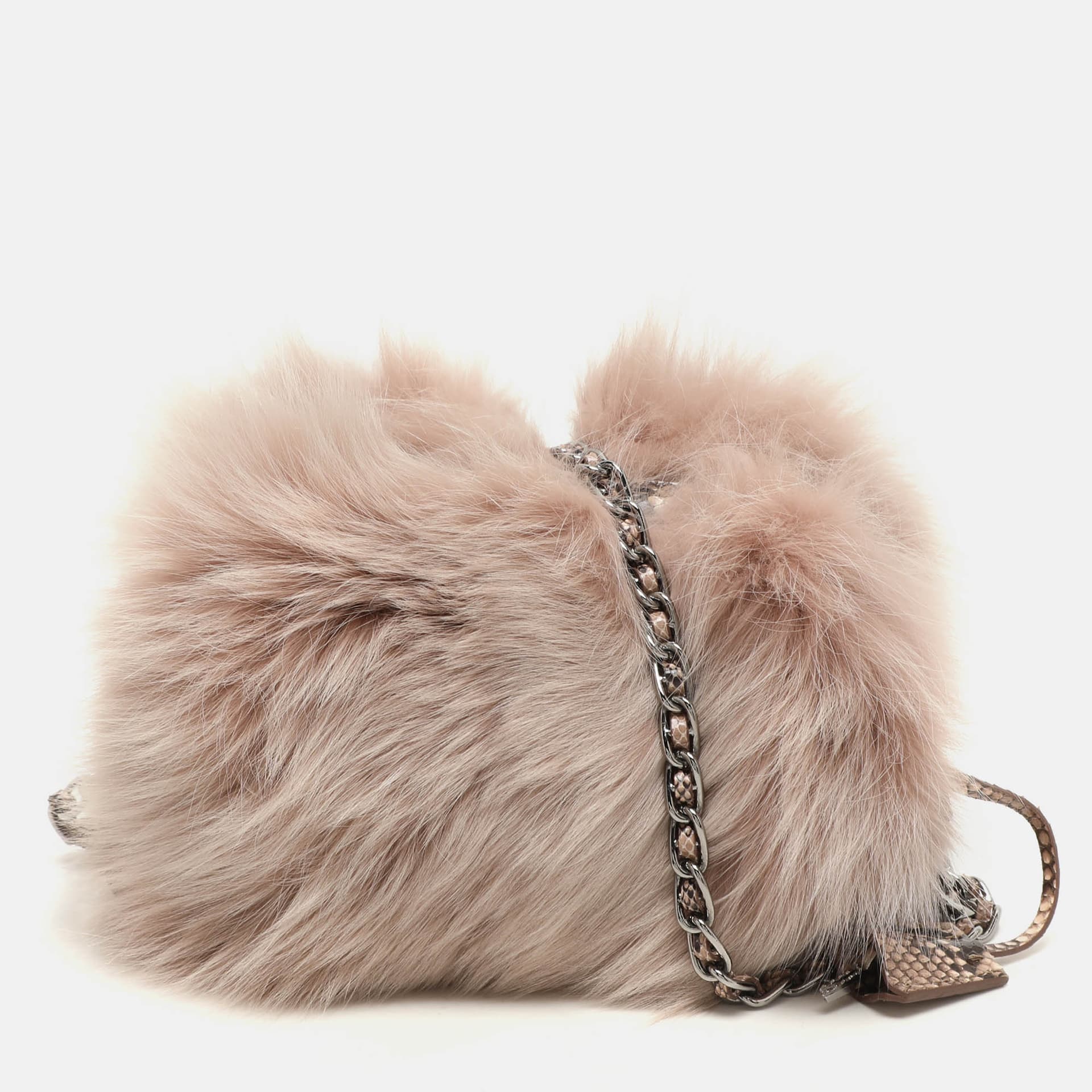 Prada Blush Pink Fox Fur and Python Leather Crossbody Bag