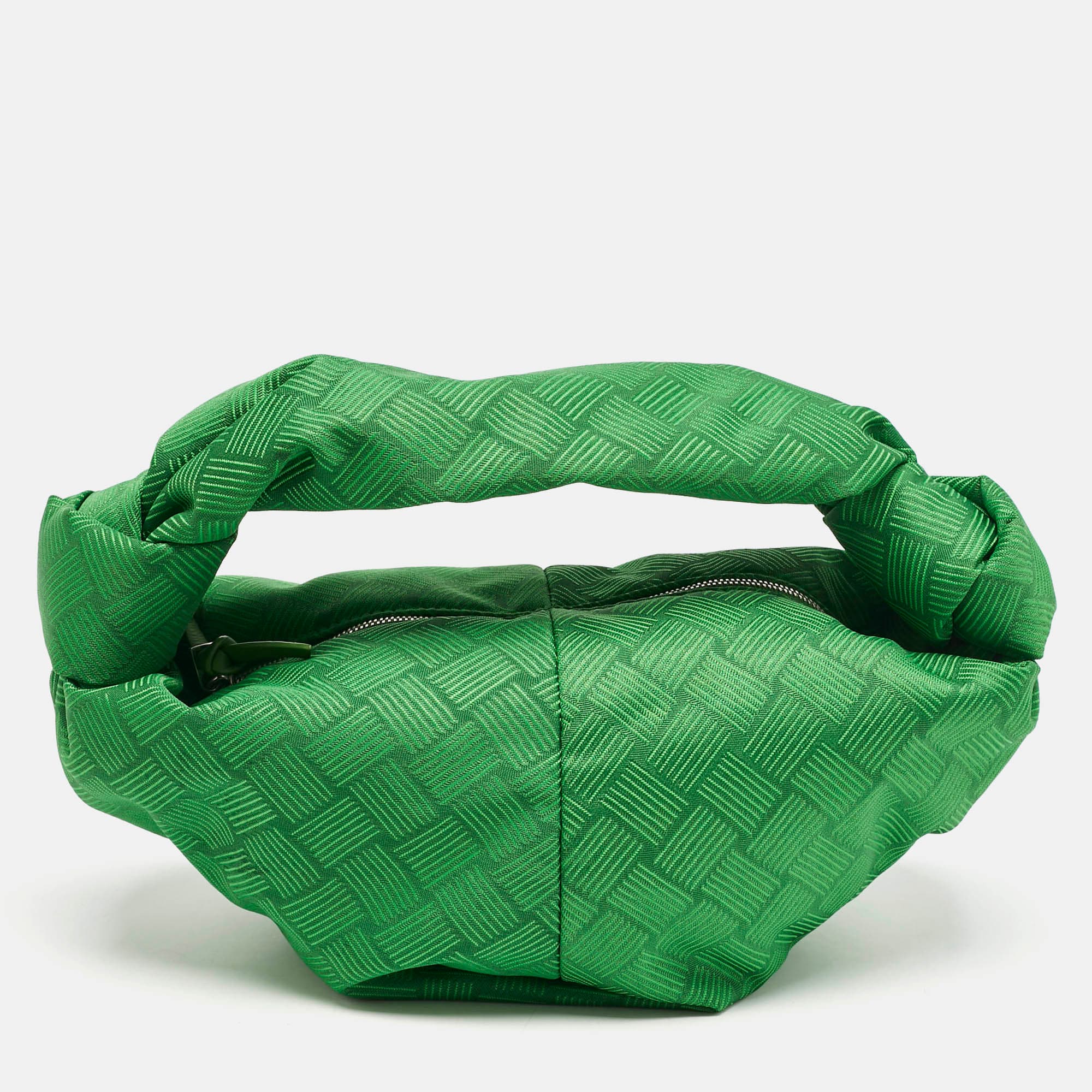 Bottega Veneta Green Intrecciato Print Fabric Mini BV Jodie Hobo