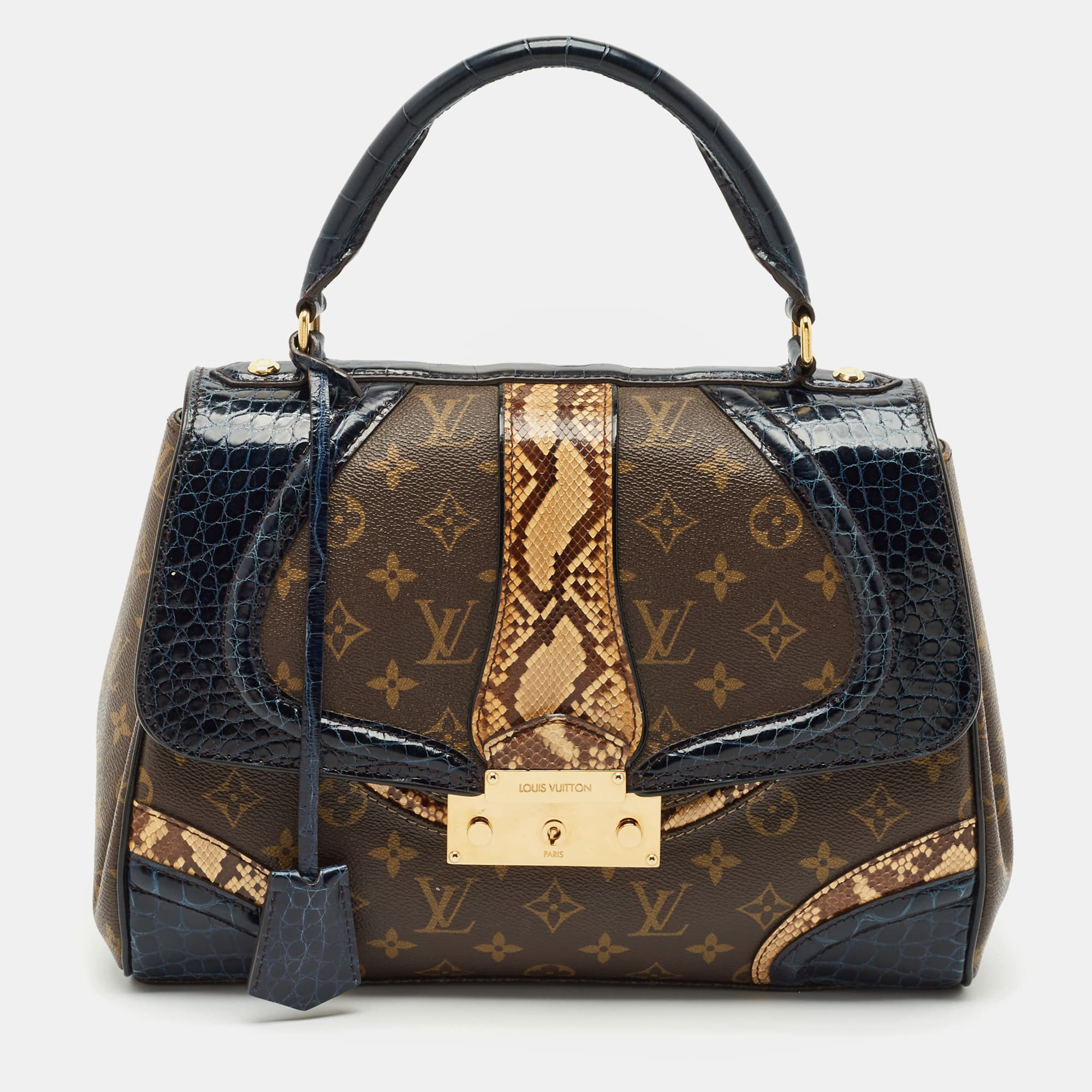 Louis Vuitton Monogramissime Navy Blue Coated Canvas and Python Leather Top Handle Bags