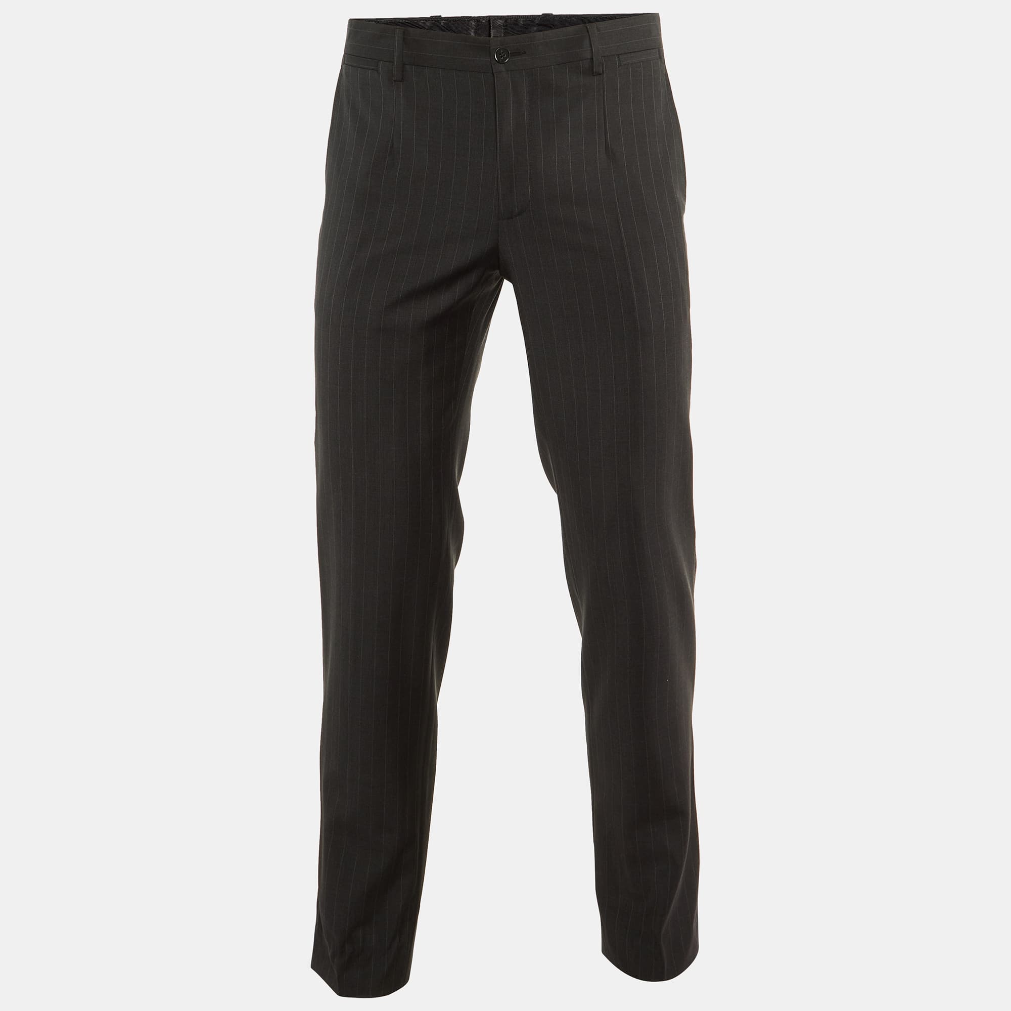 Dolce & Gabbana Charcoal Grey Pin Striped Wool Tailored Pants S