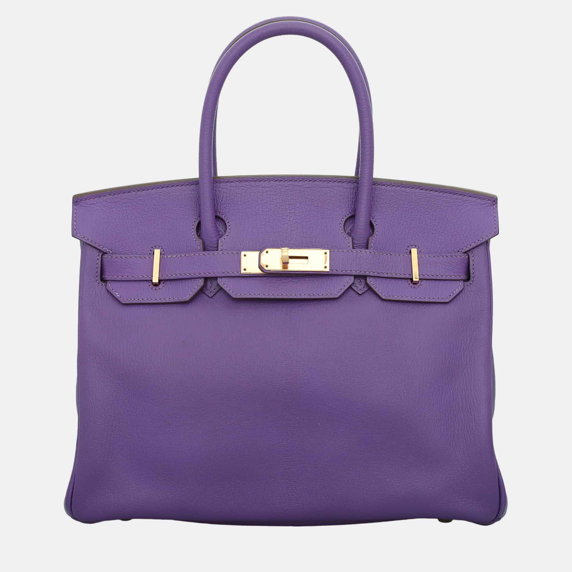 Hermes Purple Leather Birkin 30 Bag