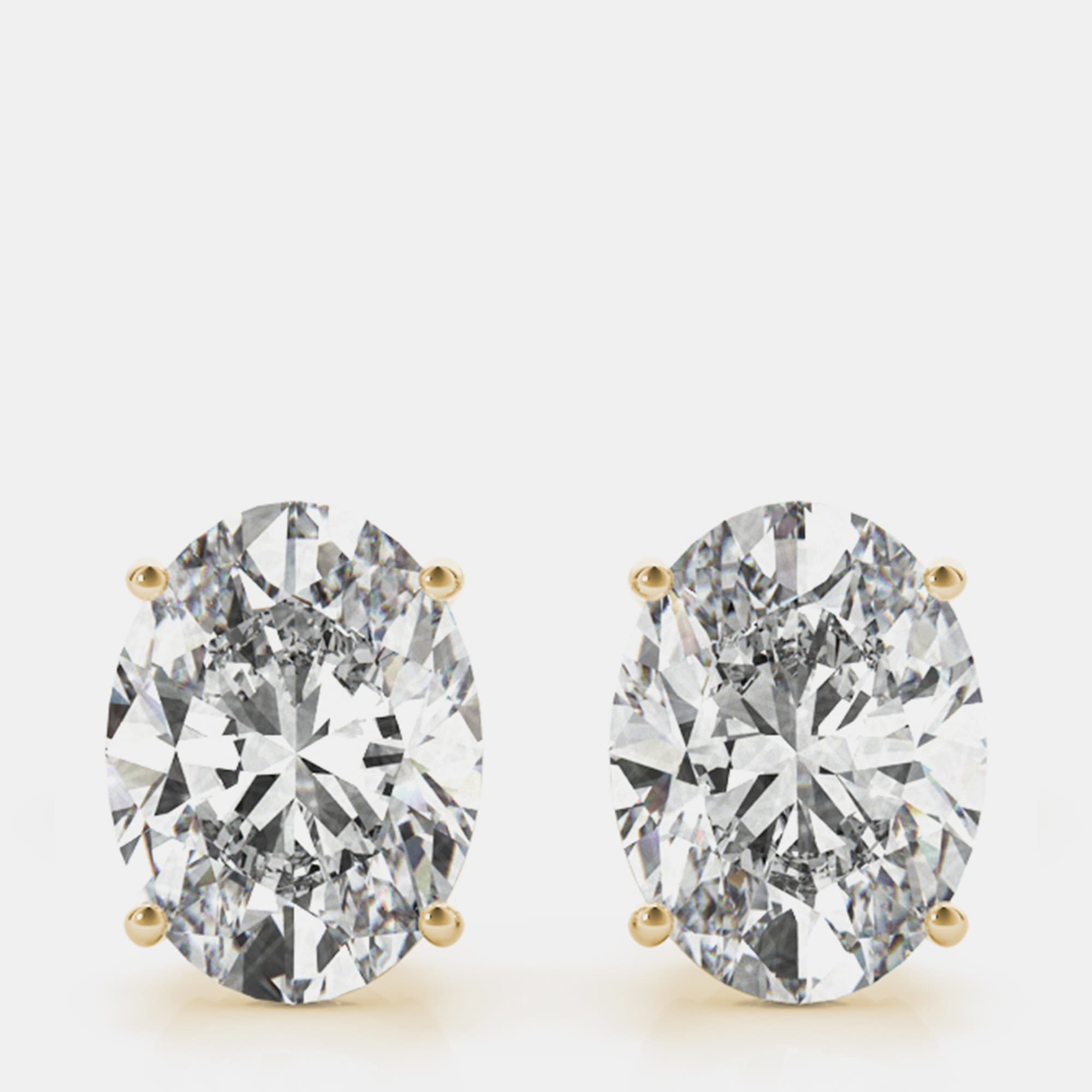 14K Yellow Gold Oval Shaped Lab Grown Diamond Earring Studs (3.00 Ct)