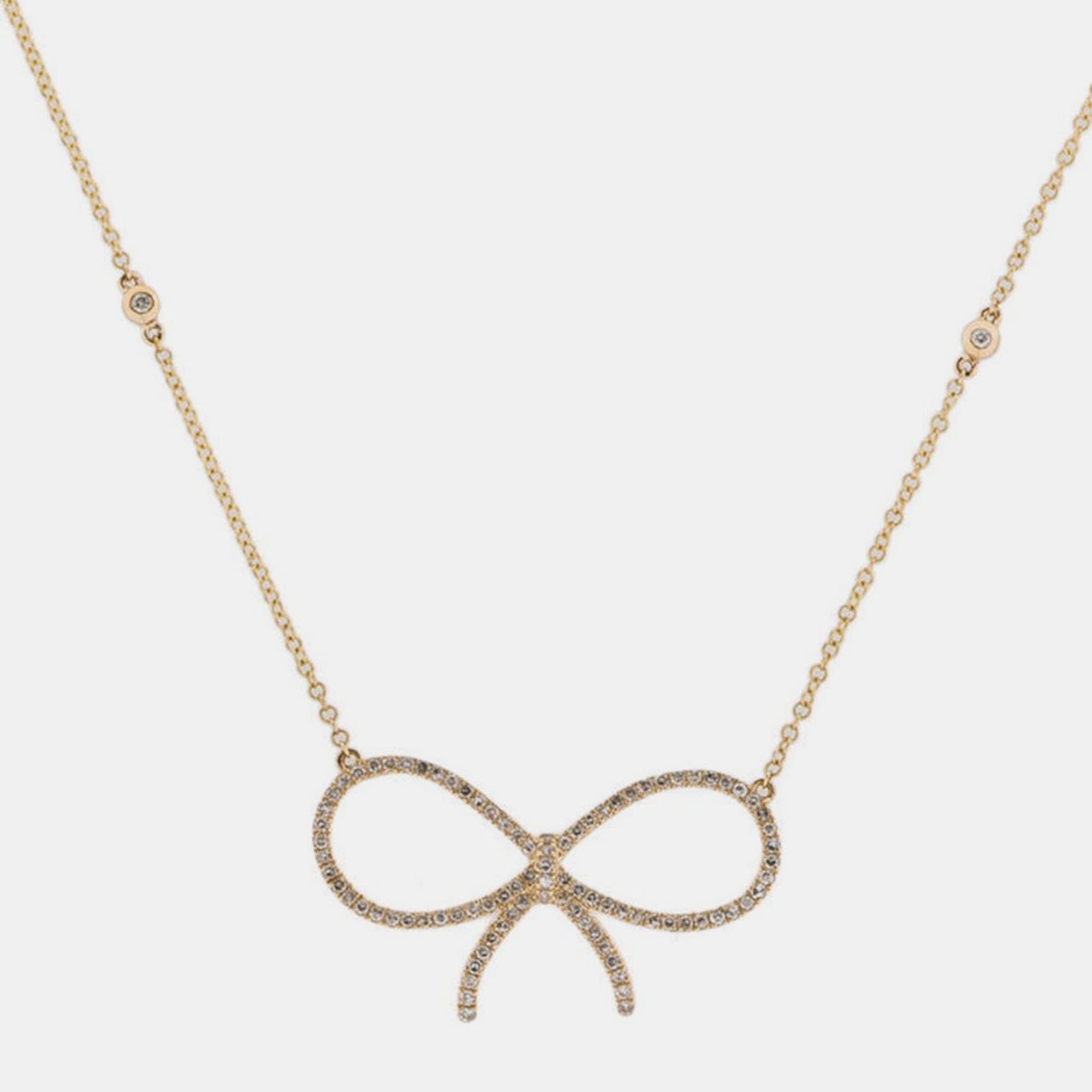 14K Yellow Gold Lab Grown Diamond Bow Necklace