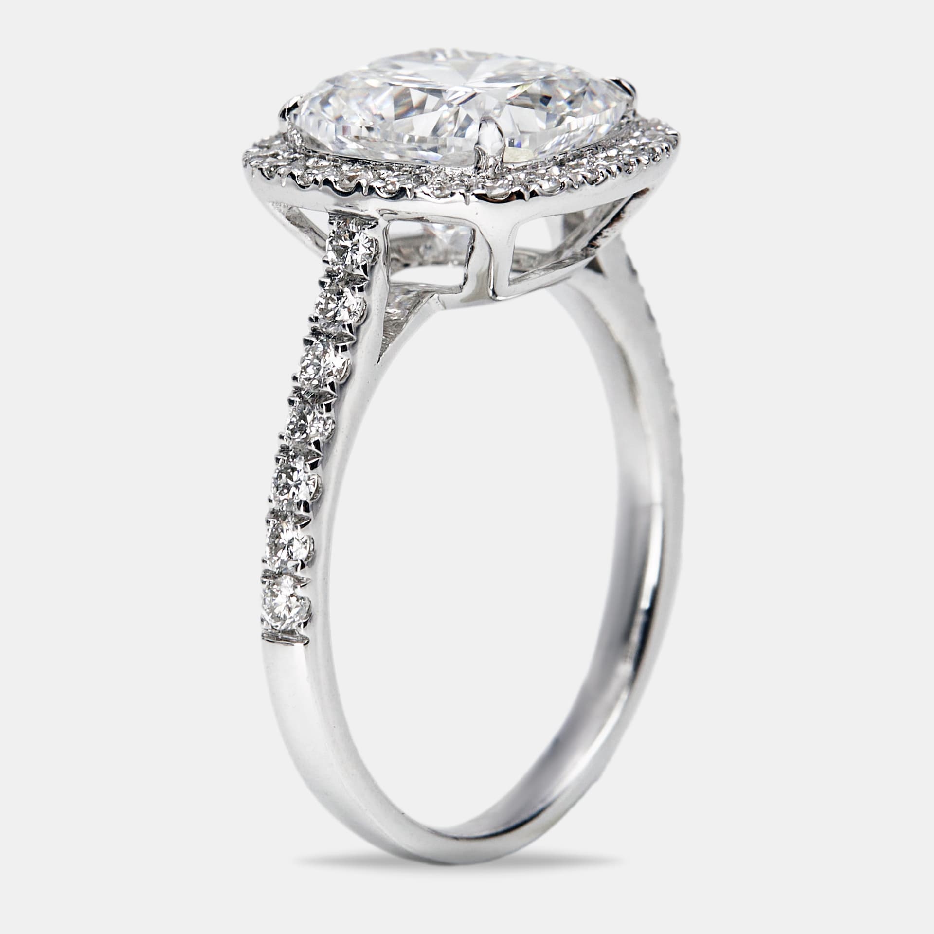 3.50 cts Cushion Cut and Round Lab Grown Diamond 18k White Gold Ring Size 52