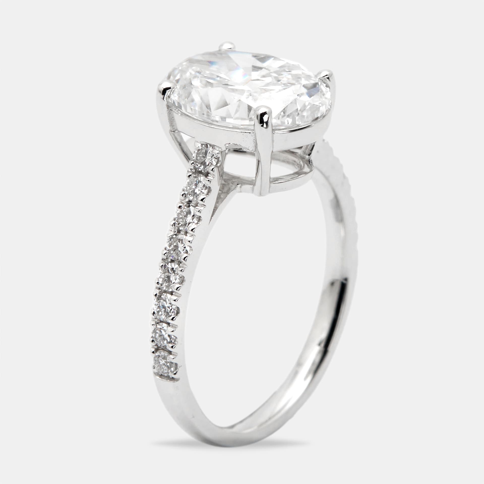 3.30 cts Oval and Round Lab Grown Diamond 18k White Gold Ring Size 52