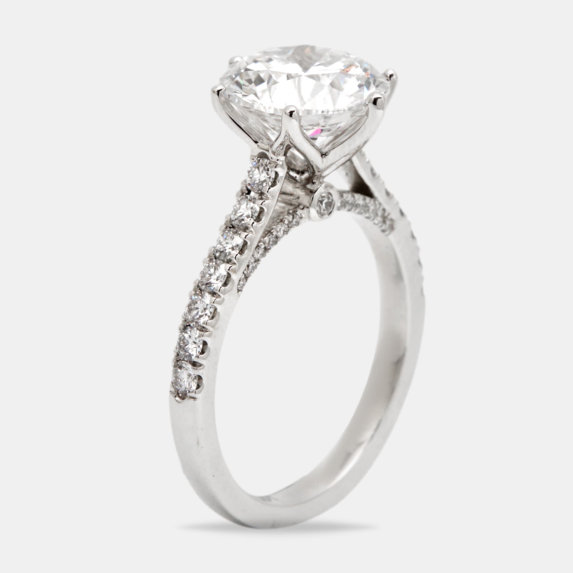 3.65 cts Round Brilliant Lab Grown Diamond 18k White Gold Ring Size 53