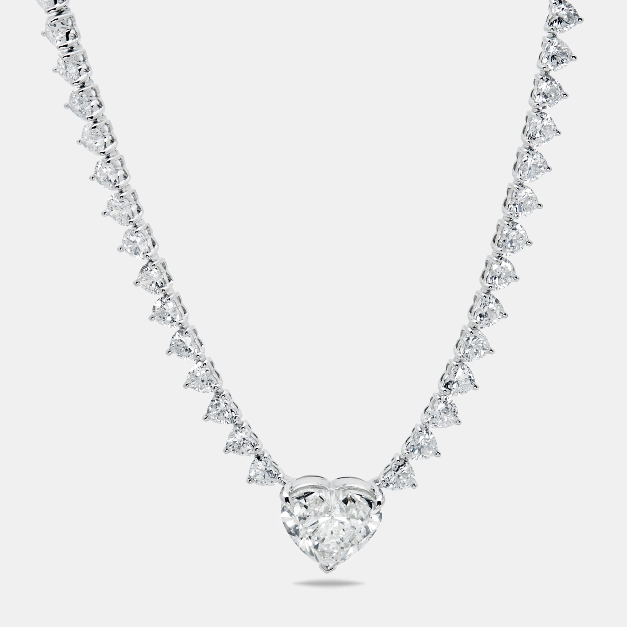 23.25 cts Heart Brilliant Lab Grown Diamond 18k White Gold Necklace (Center 5 cts)