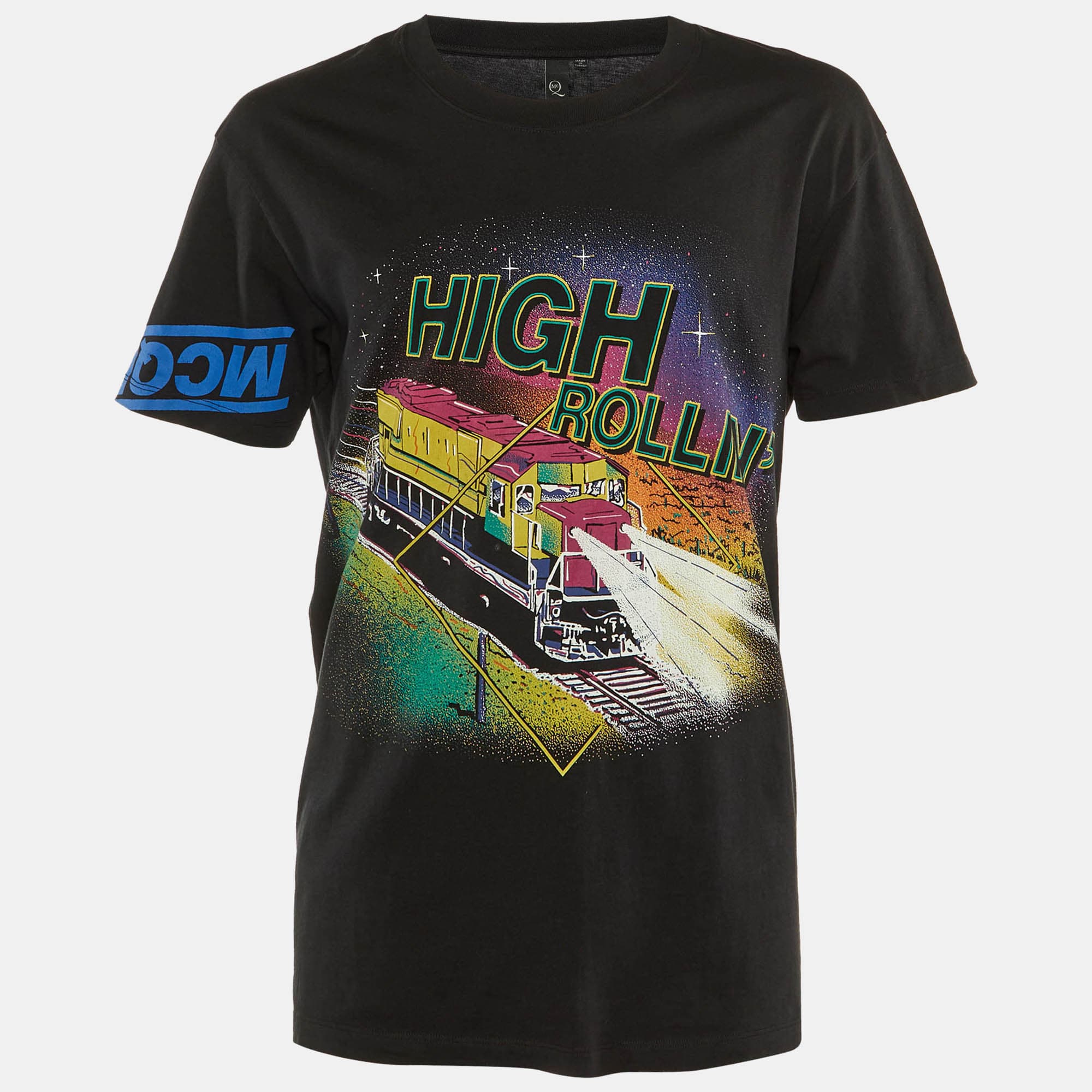 McQ by Alexander McQueen Black High Rollin Printed Cotton Knit T-Shirt L