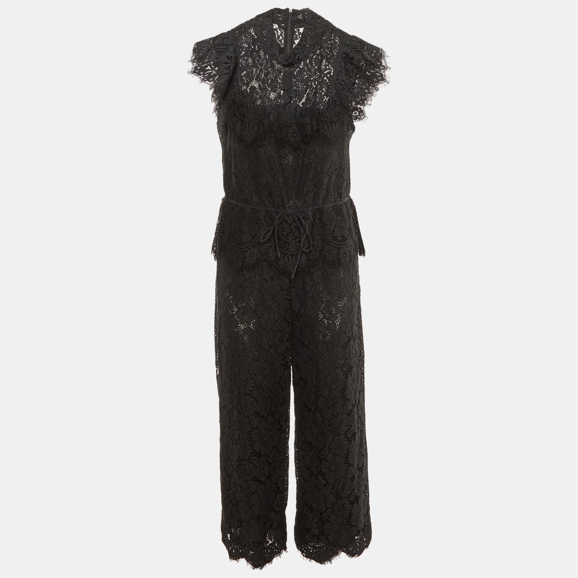 Ganni Black Lace Ruffle Jumpsuit M