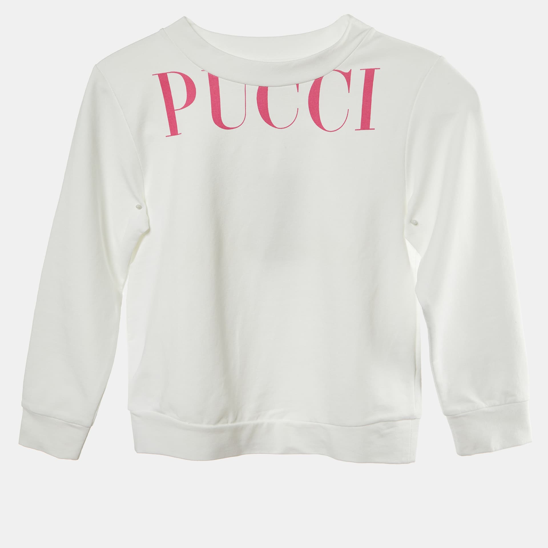 Emilio Pucci White Logo Printed Cotton Knit Sweatshirt 6 yrs