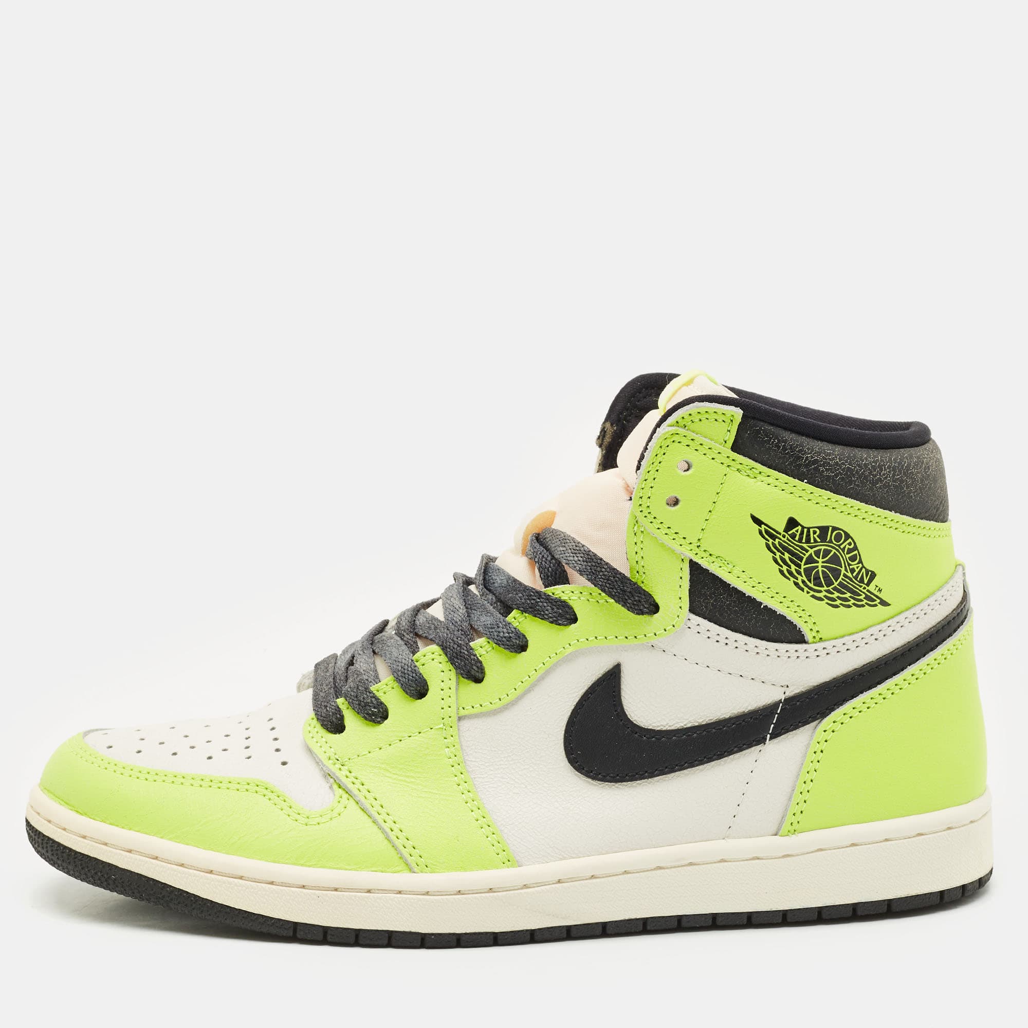 Air Jordans Green/White Leather 1 Retro OG High Top Sneakers Size 45