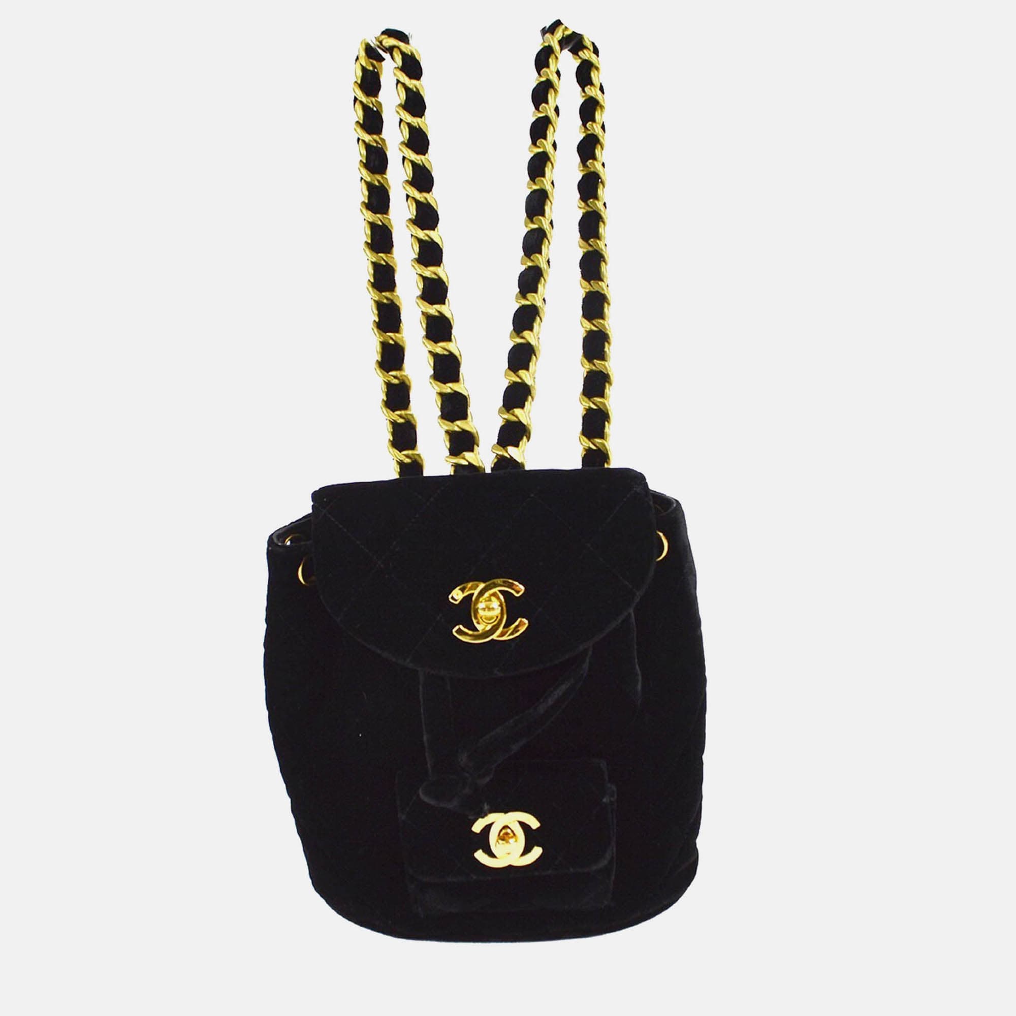 Chanel Duma Small Black Velvet Backpack