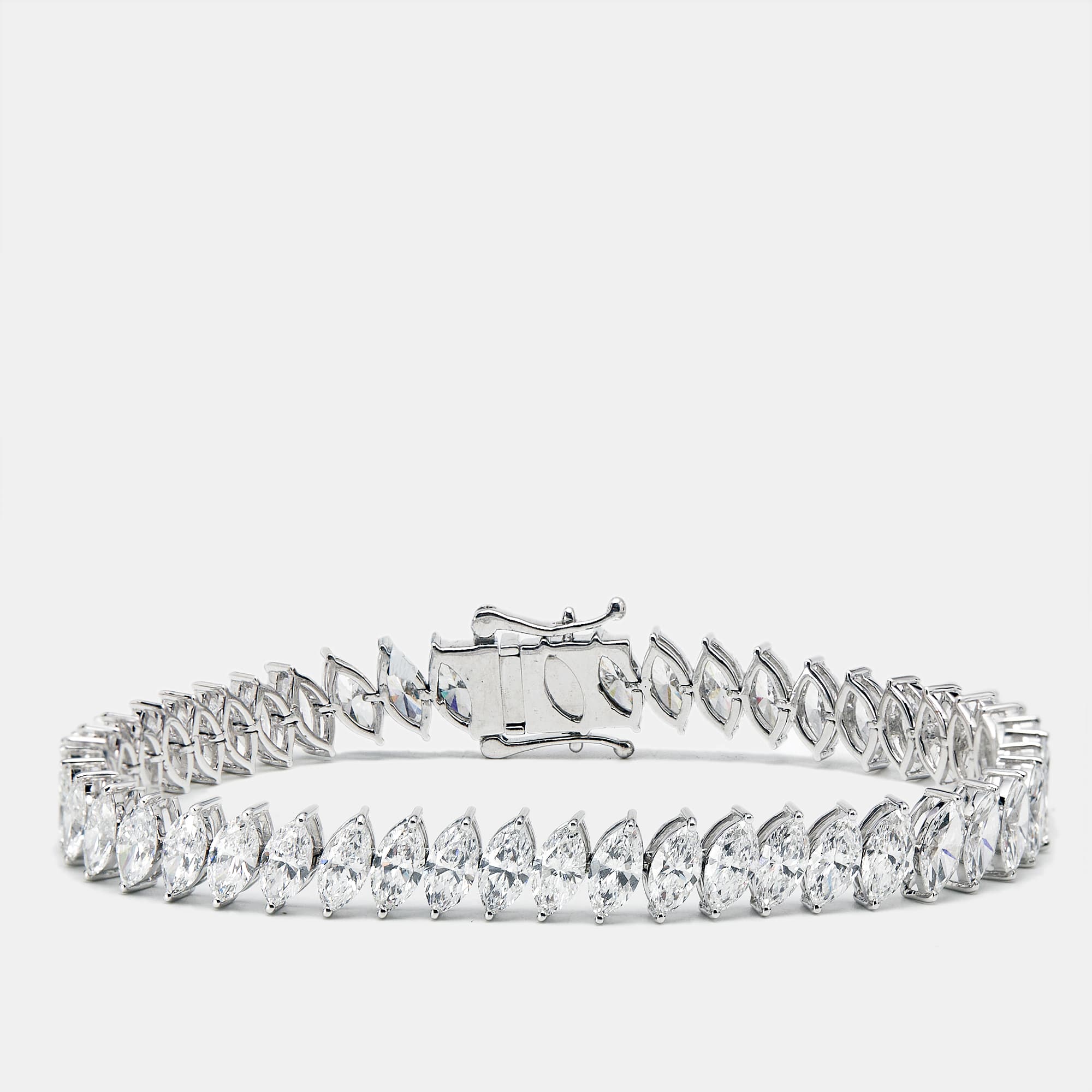 15.31 cts Marquise Brilliant Cut Lab Grown Diamonds 18k White Gold Tennis Bracelet