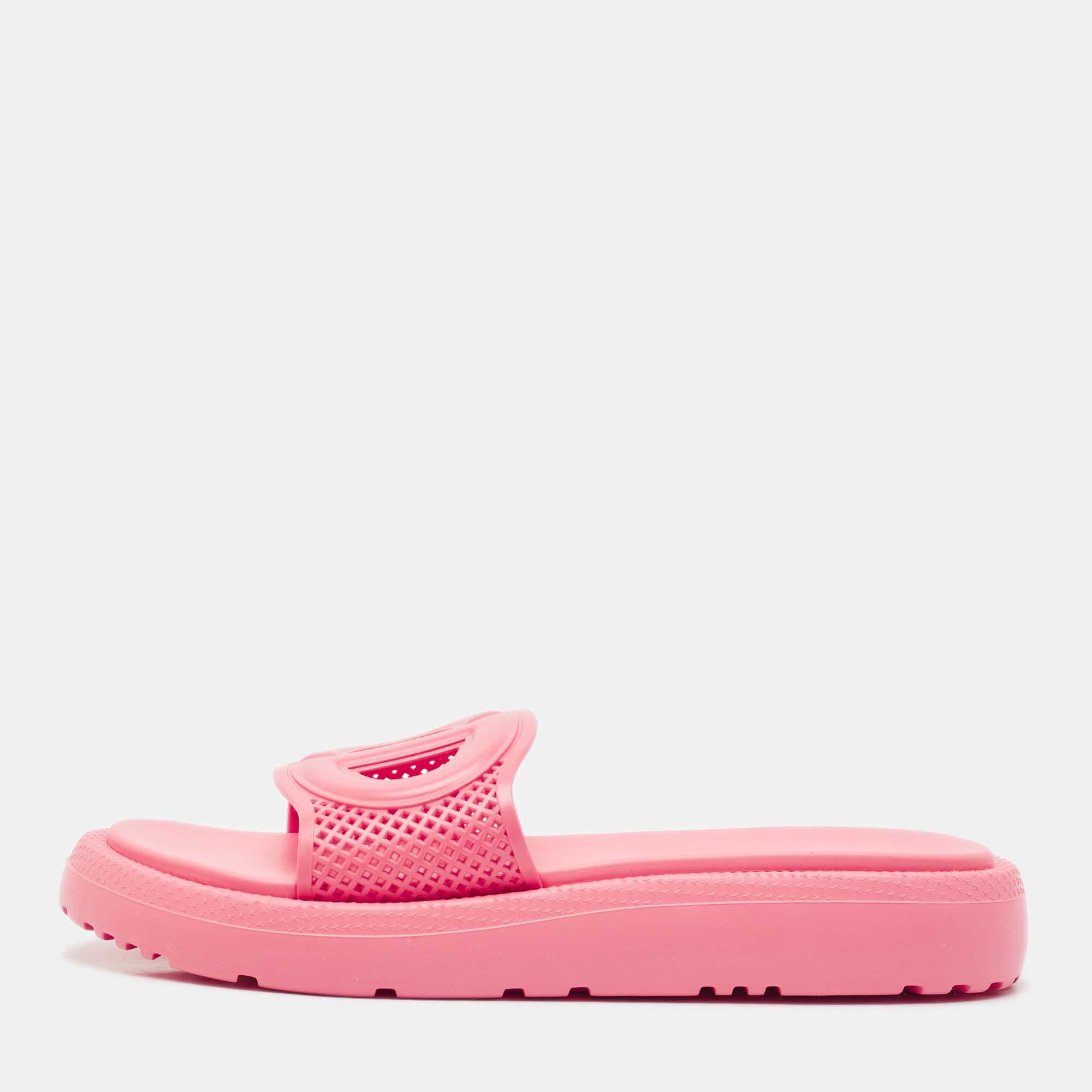 Dior Pink Rubber Dioriviera D-Club Slide Sandals Size 38