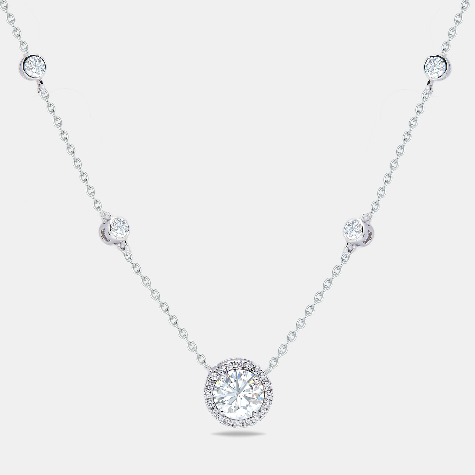 1.80 cts Round Briliant Cut 14k White Gold Lab Grown Diamonds Necklace