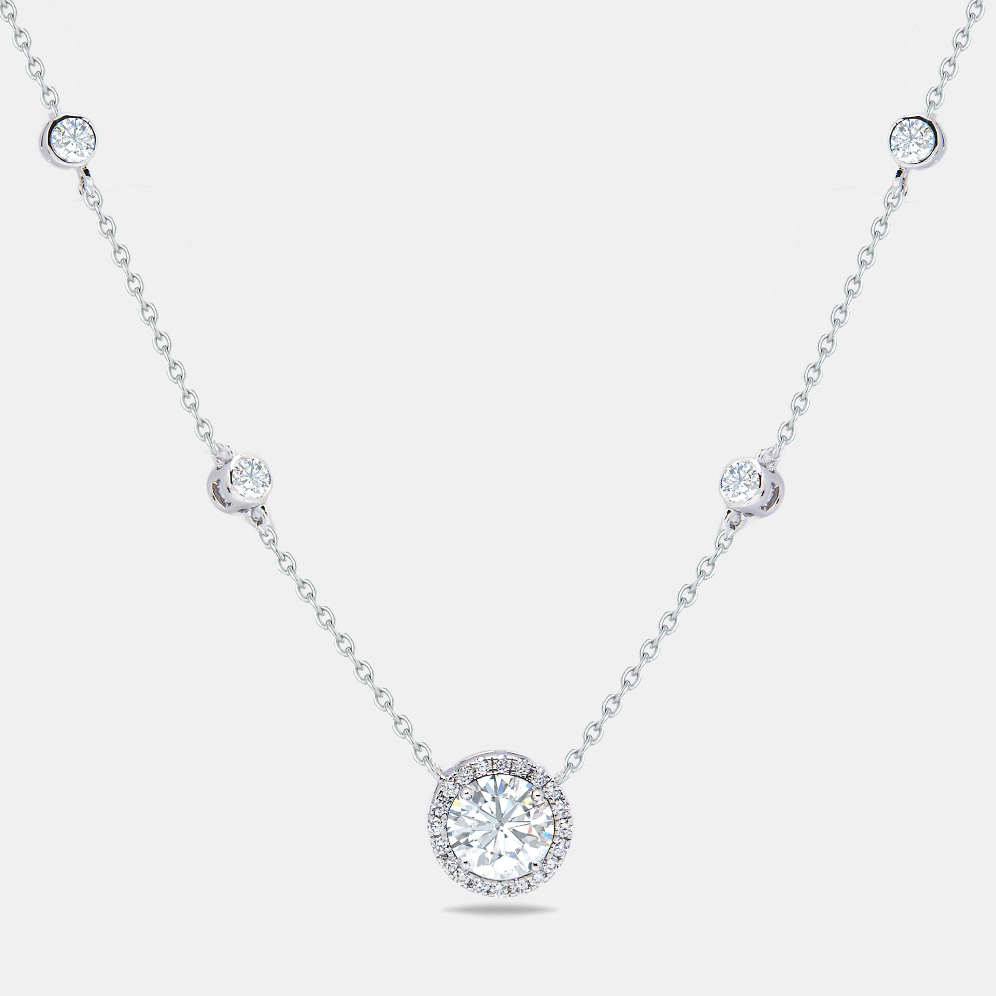 1.80 cts Round Briliant Cut 14k White Gold Lab Grown Diamonds Necklace