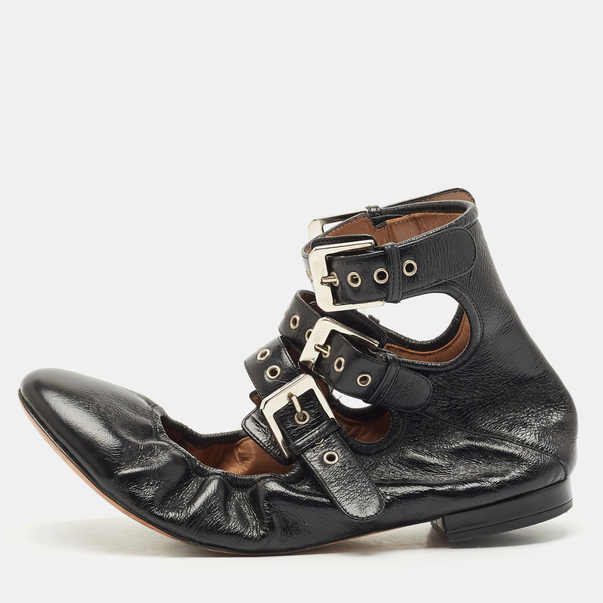 Laurence Dacade Black Leather Buckle Details Ballet Flat Size 37