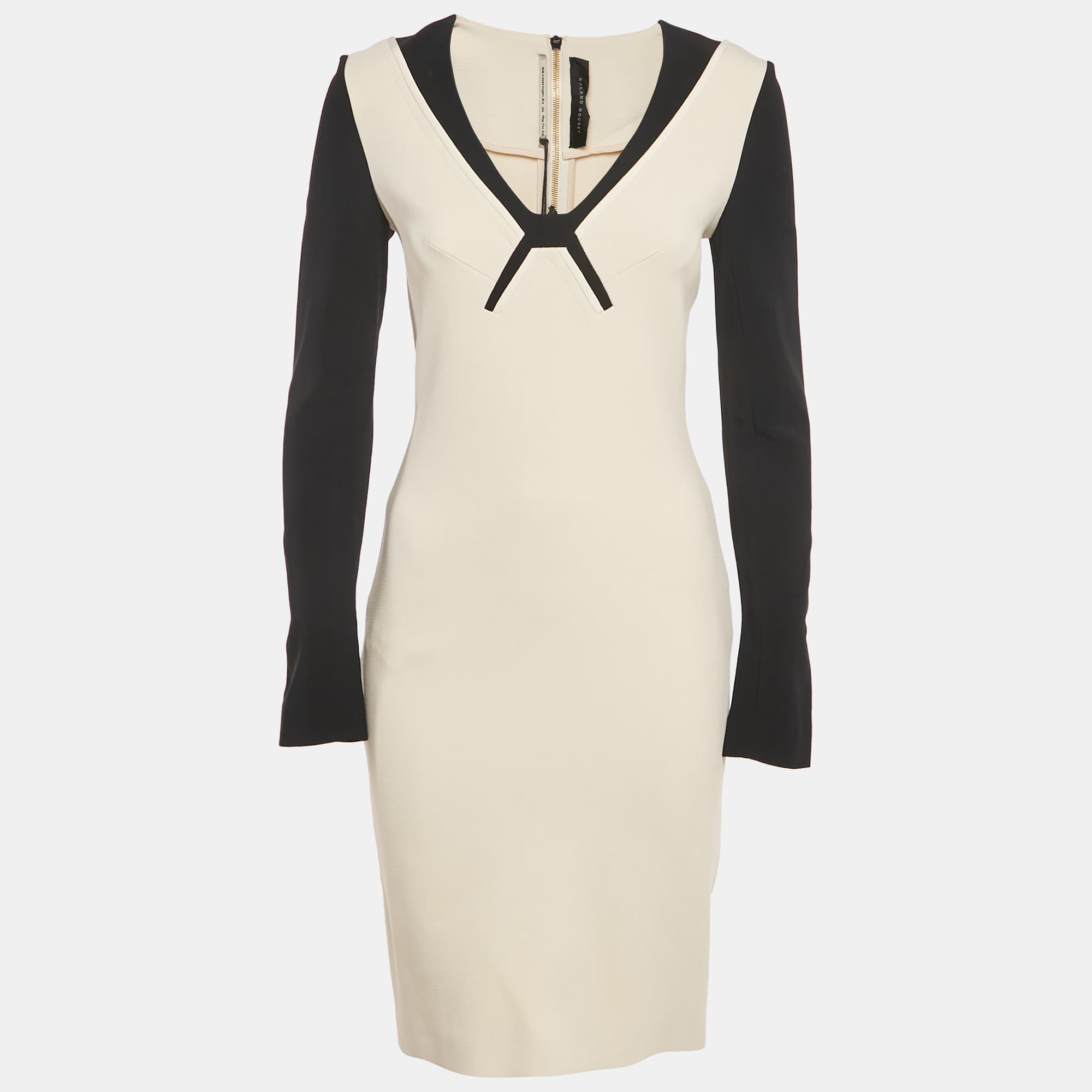 Roland Mouret Cream Stretch Crepe Knee-Length Dress M