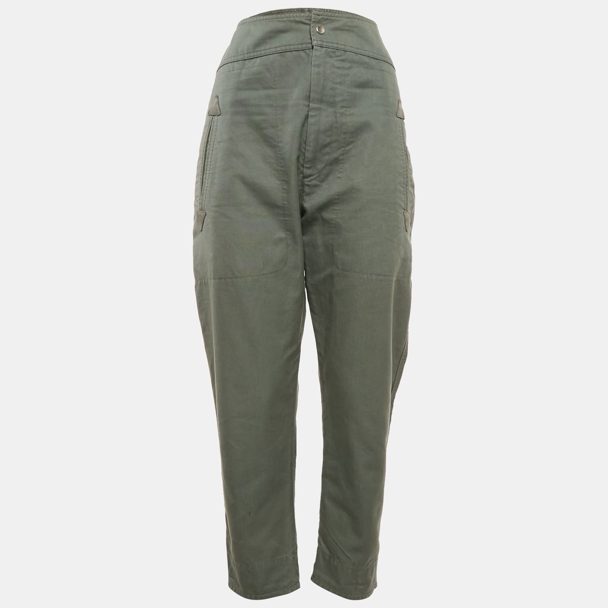 Isabel Marant Etoile Green Cotton Tapered Raluniae Trousers S