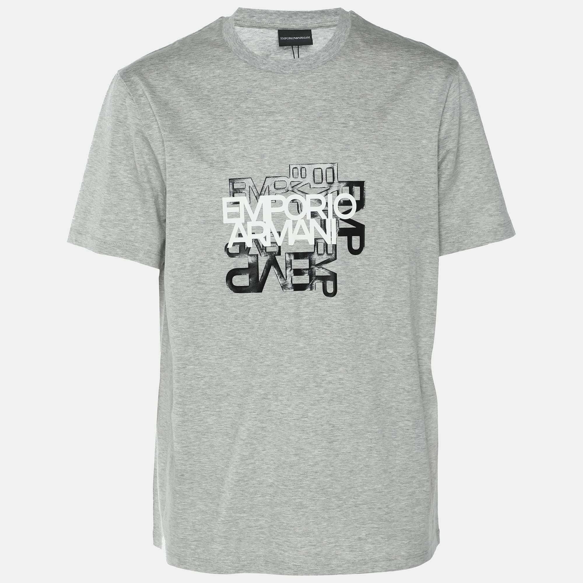 Emporio Armani Grey Cotton Logo Print Crew Neck T-Shirt XL