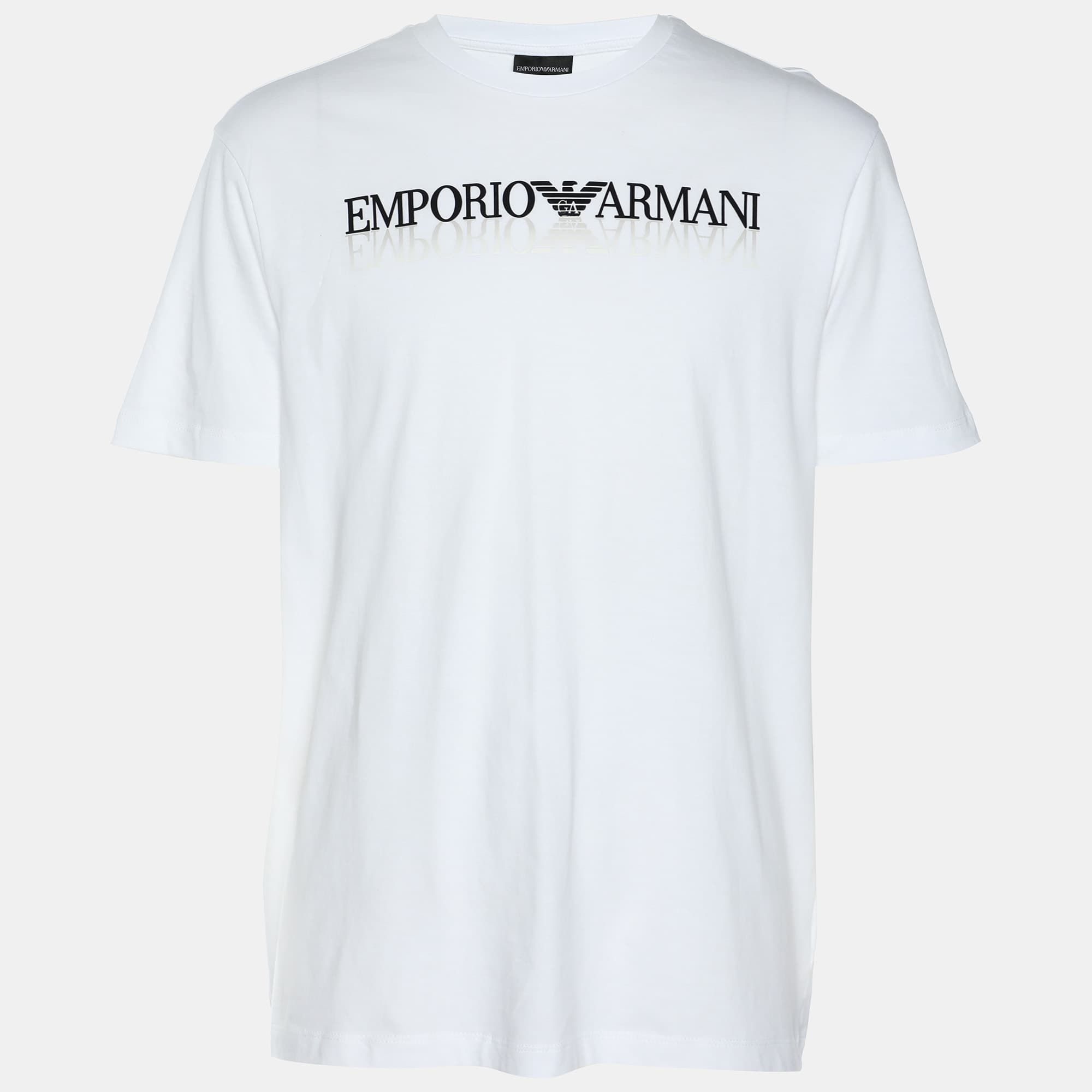 Emporio Armani White Cotton Logo Crew Neck T-Shirt L