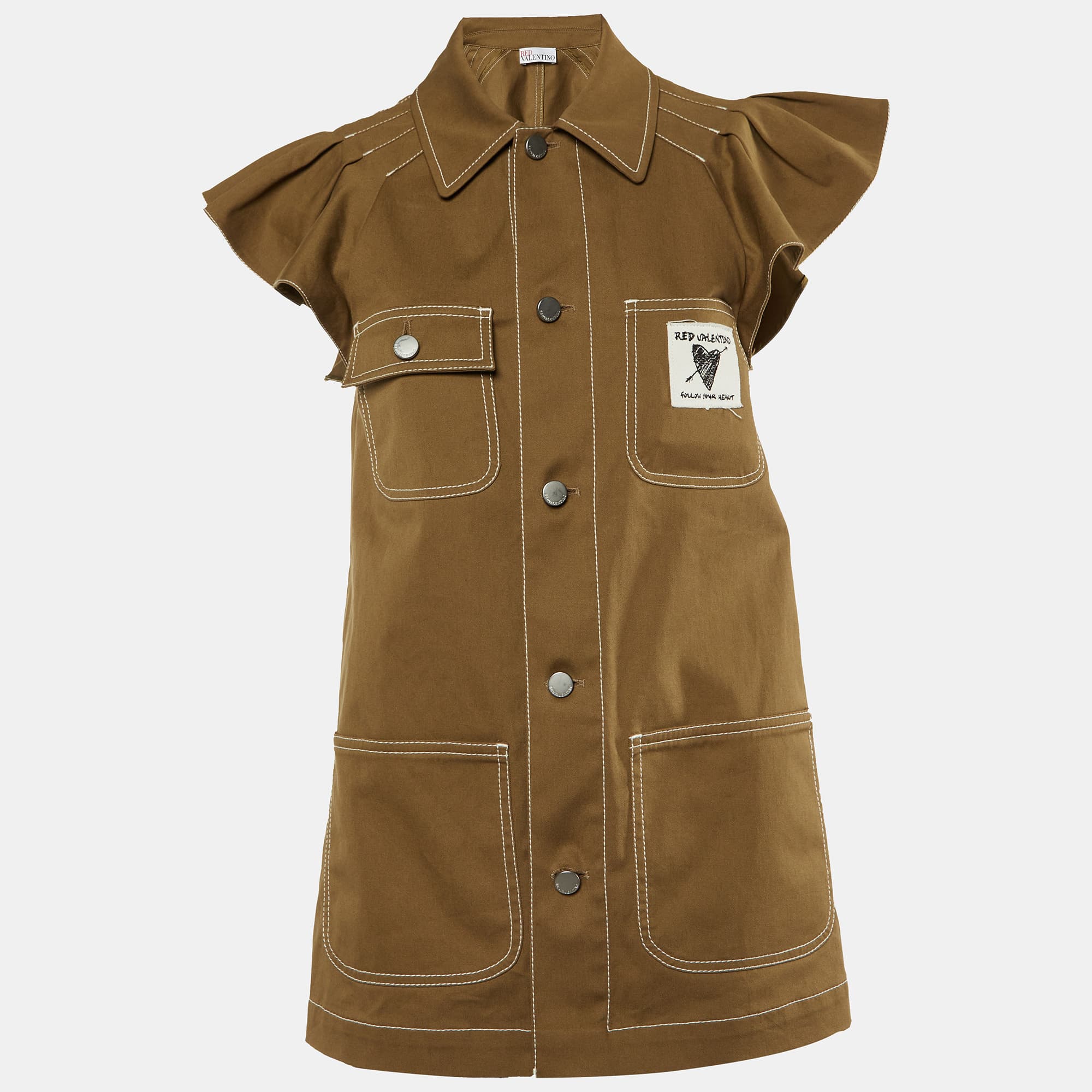 RED Valentino Khaki Cotton Button Front Shirt Jacket S