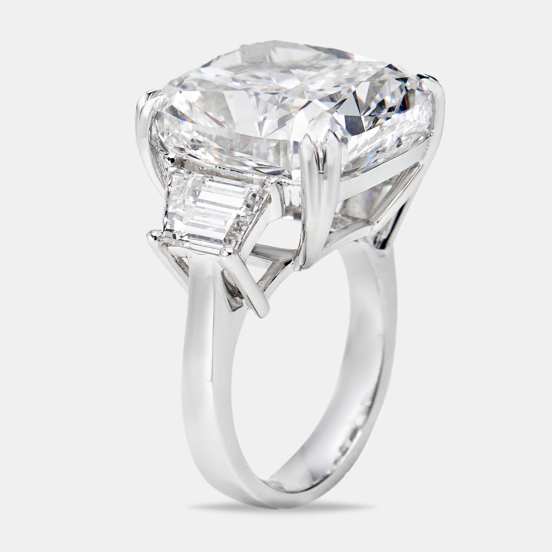 22.00 cts Cushion Cut and Trapezoid Lab Grown Diamond 18k White Gold Ring Size 51