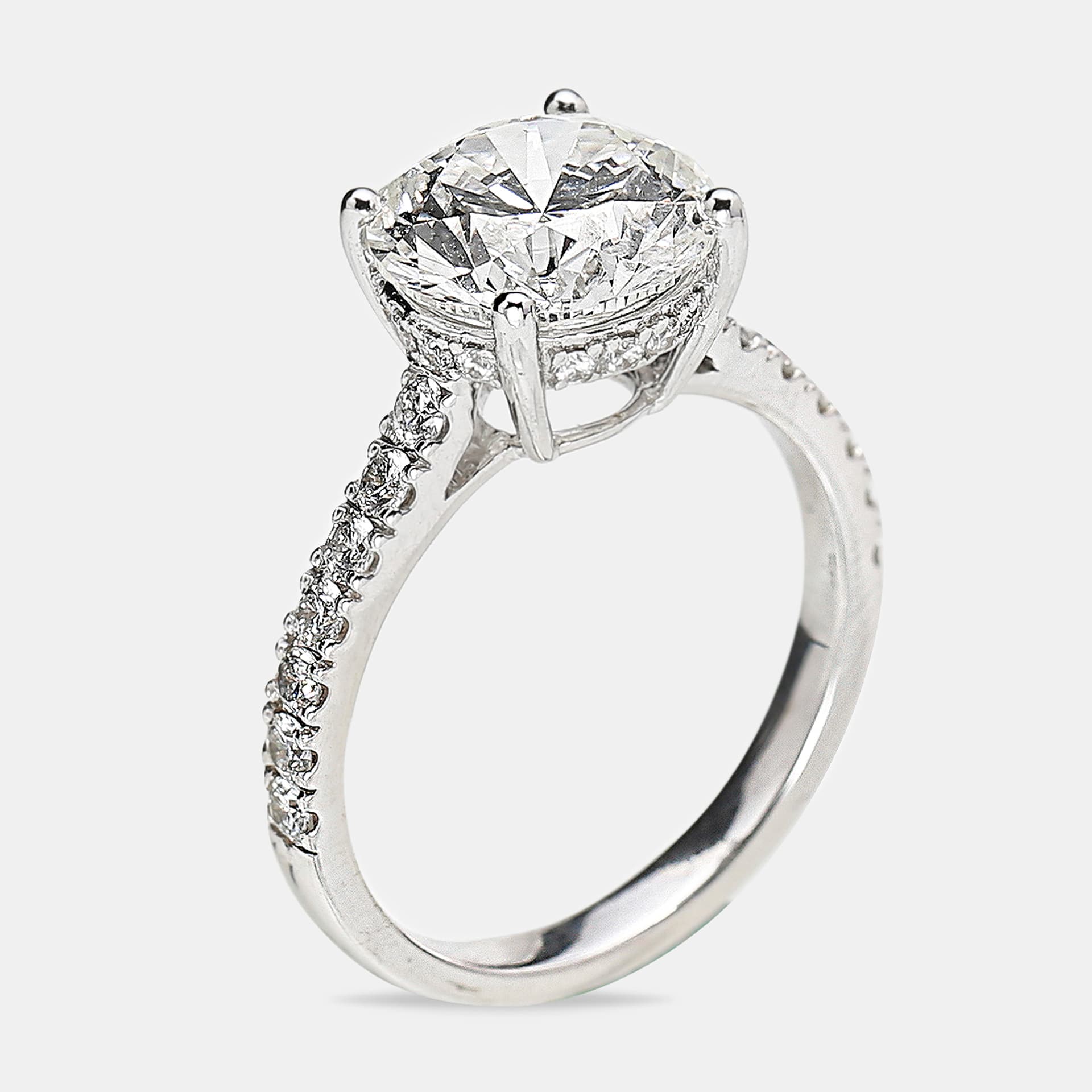 3.50 cts 18k White Gold Round Brilliant Lab Grown Diamonds Ring Size 53