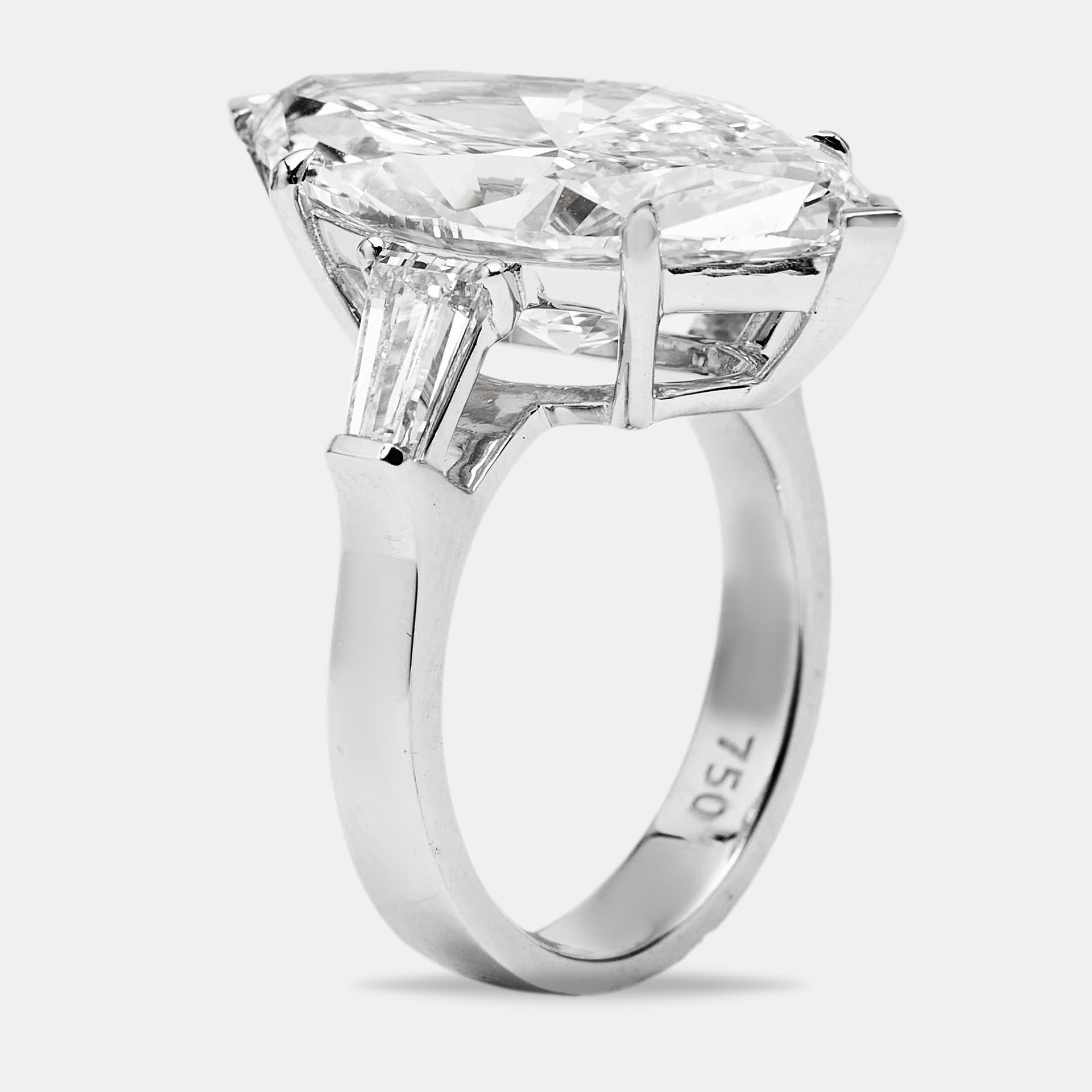 11.00 cts Marquise and Tapper Lab Grown Diamond 18k White Gold Ring Size 53