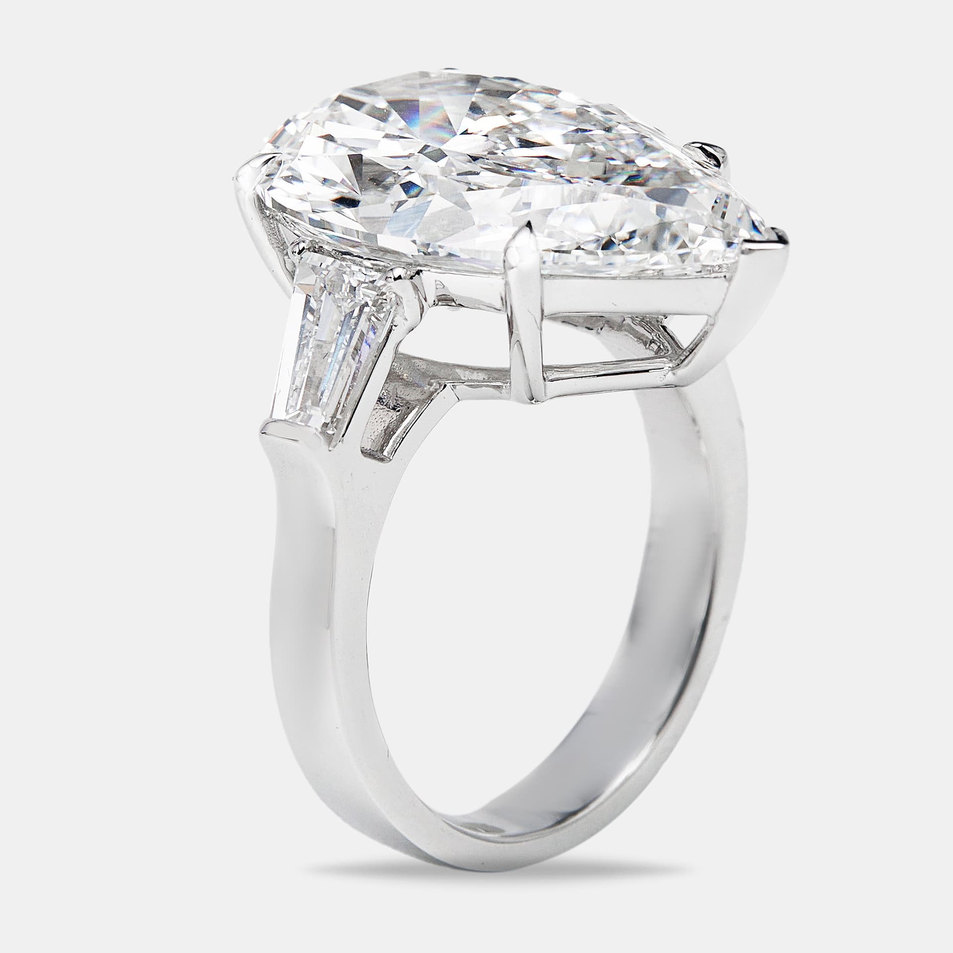 11.00 cts Pear Cut and Trapezoid Lab Grown Diamond 18k White Gold Ring Size 54