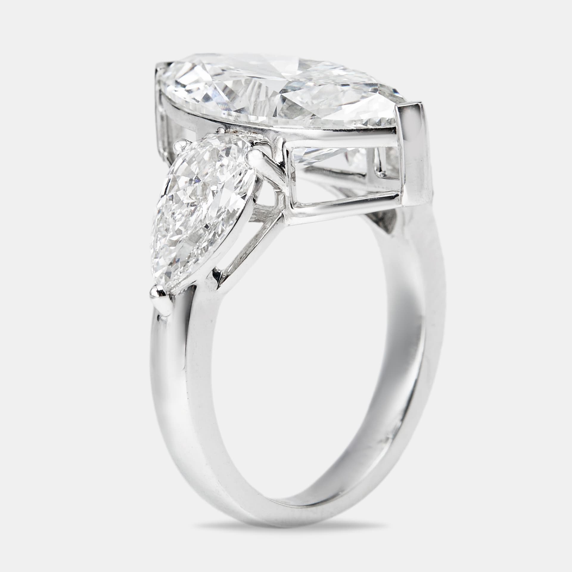 7.10 cts Marquise and Pear Lab Grown Diamond 18k White Gold Ring Size 54
