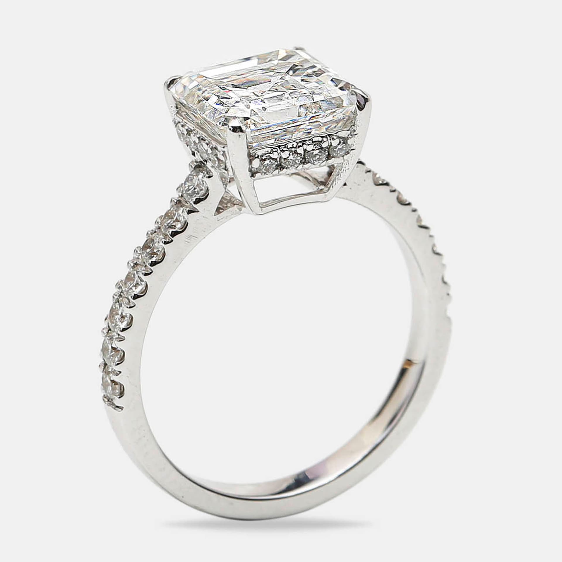 3.80 cts Asscher Cut Round Brilliant 18k White Gold Lab Grown Diamonds Ring Size 54