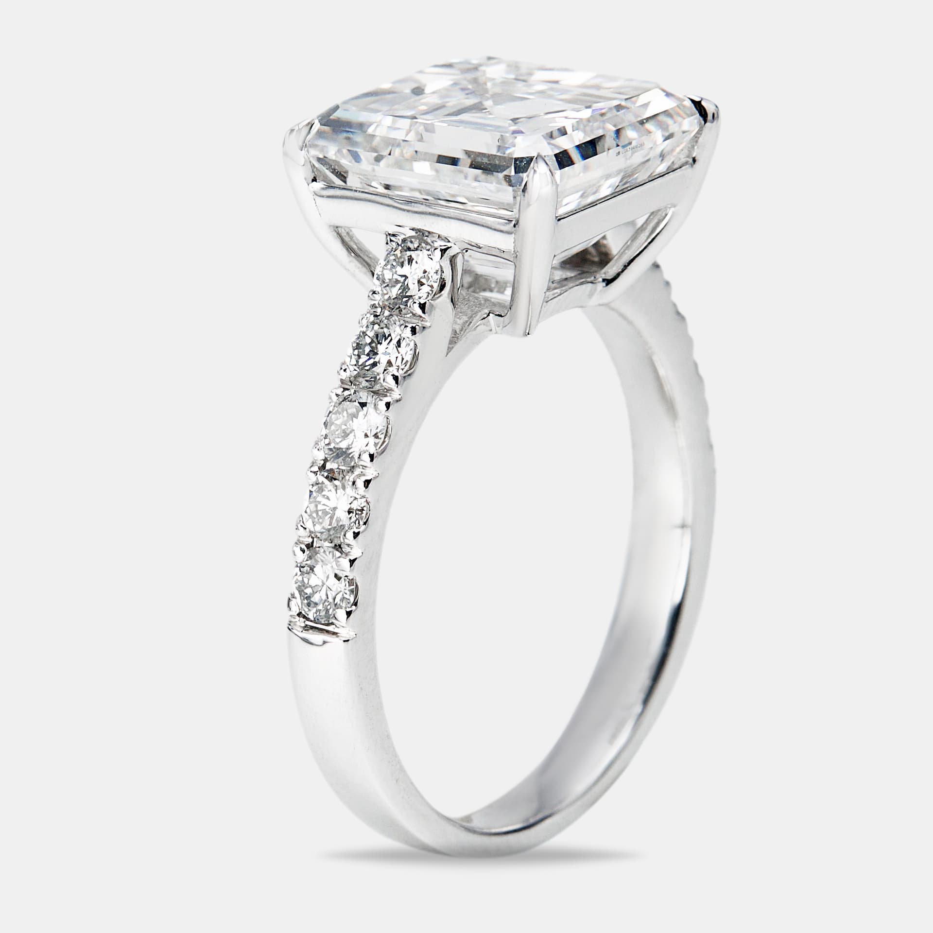 5.50 cts Asscher and Round Lab Grown Diamond 18k White Gold Ring Size 52