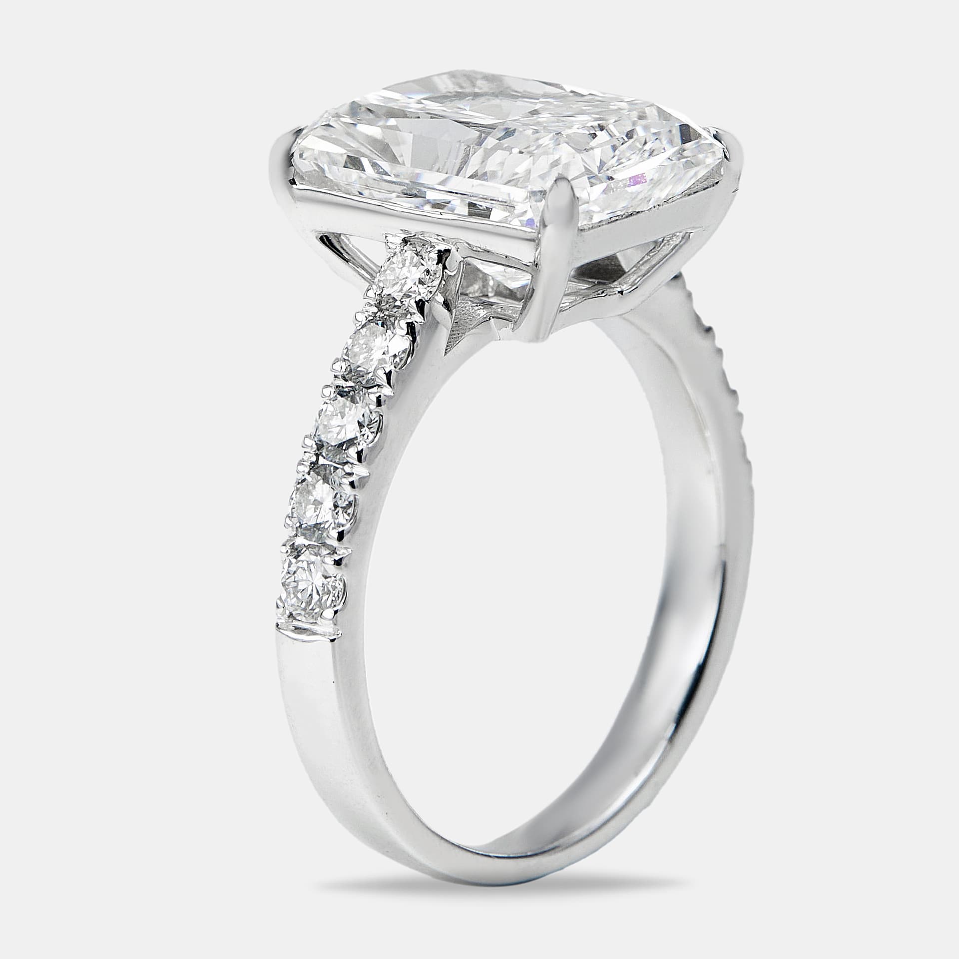 5.50 cts Radiant and Round Lab Grown Diamond 18k White Gold Ring Size 54