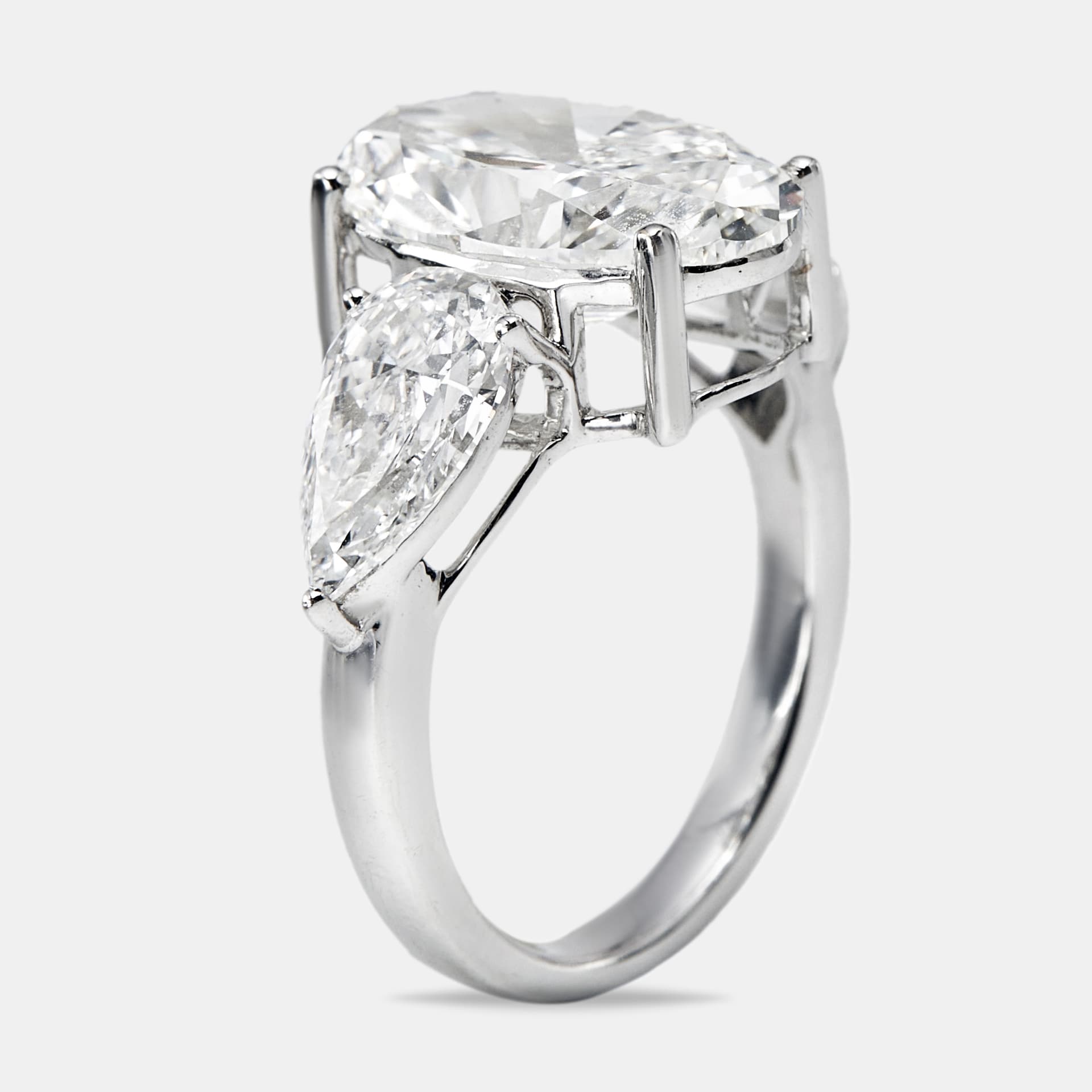 7.45 cts Oval and Pear Lab Grown Diamond 18k White Gold Ring Size 54